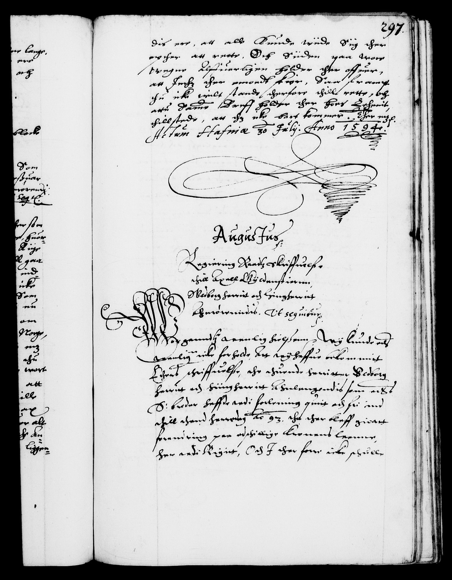 Danske Kanselli 1572-1799, AV/RA-EA-3023/F/Fc/Fca/Fcab/L0002: Norske tegnelser (mikrofilm), 1588-1596, p. 297a