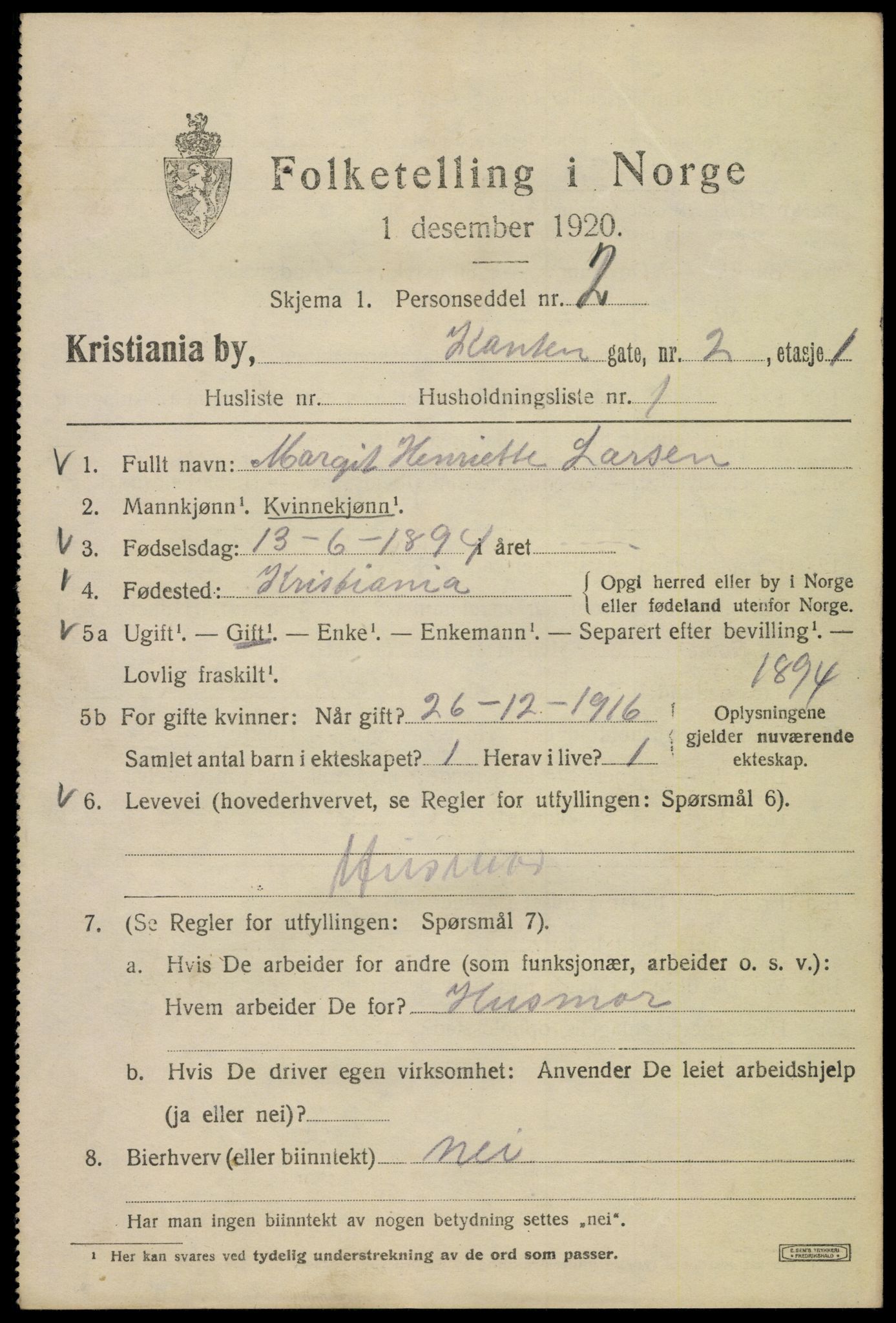 SAO, 1920 census for Kristiania, 1920, p. 327131