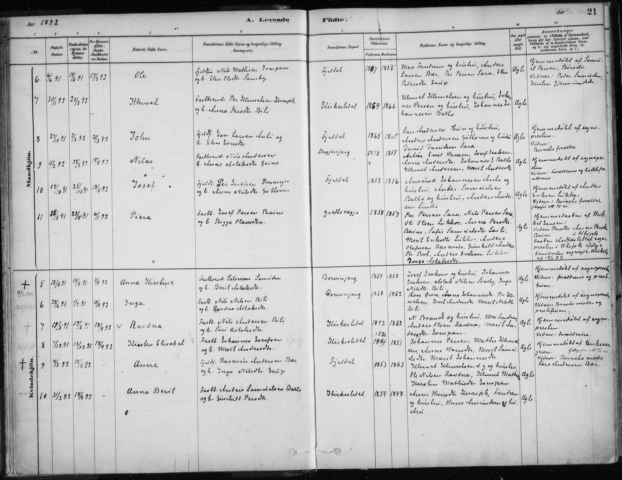 Karasjok sokneprestkontor, AV/SATØ-S-1352/H/Ha/L0002kirke: Parish register (official) no. 2, 1885-1906, p. 21