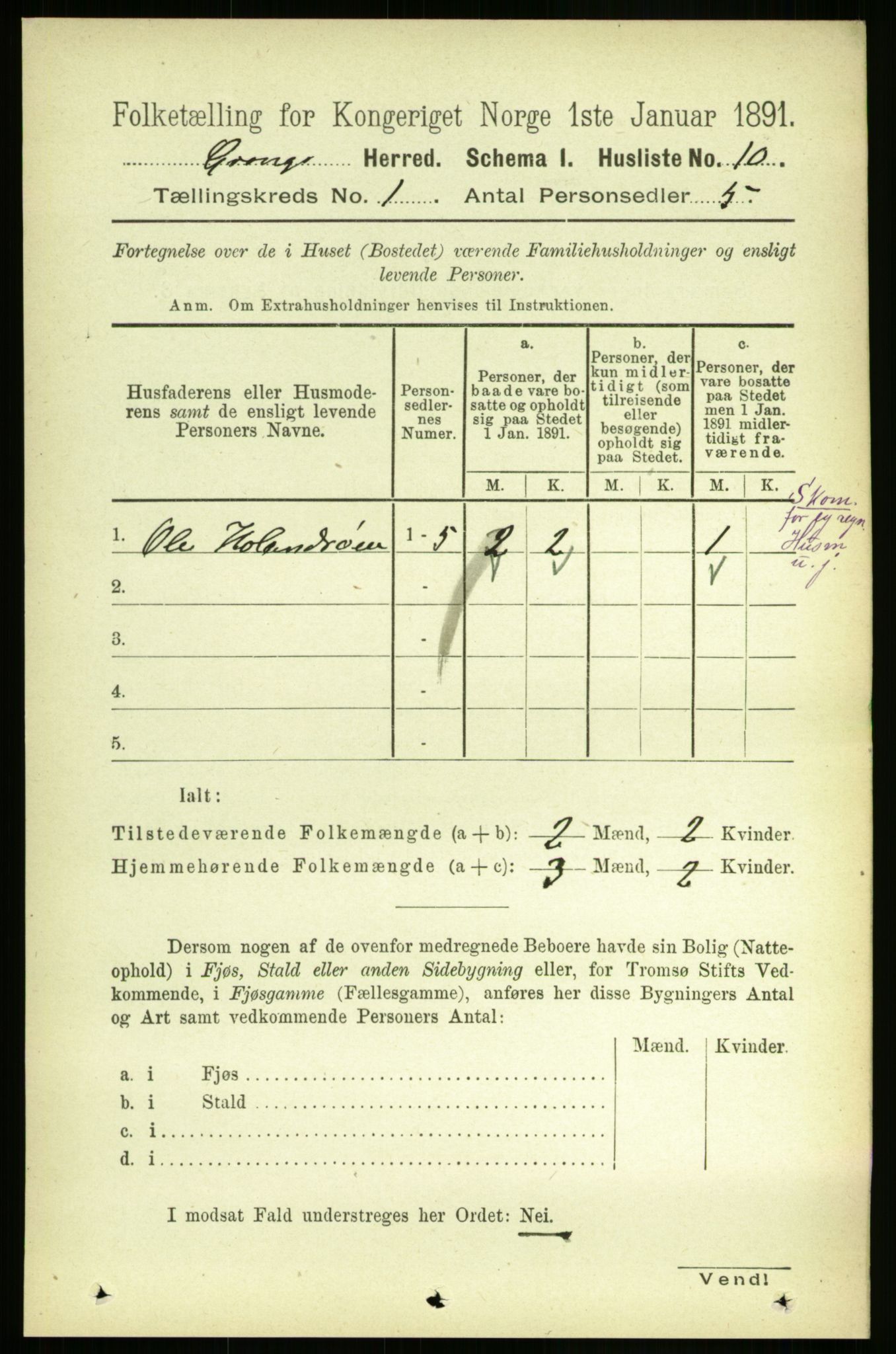 RA, 1891 census for 1742 Grong, 1891, p. 39