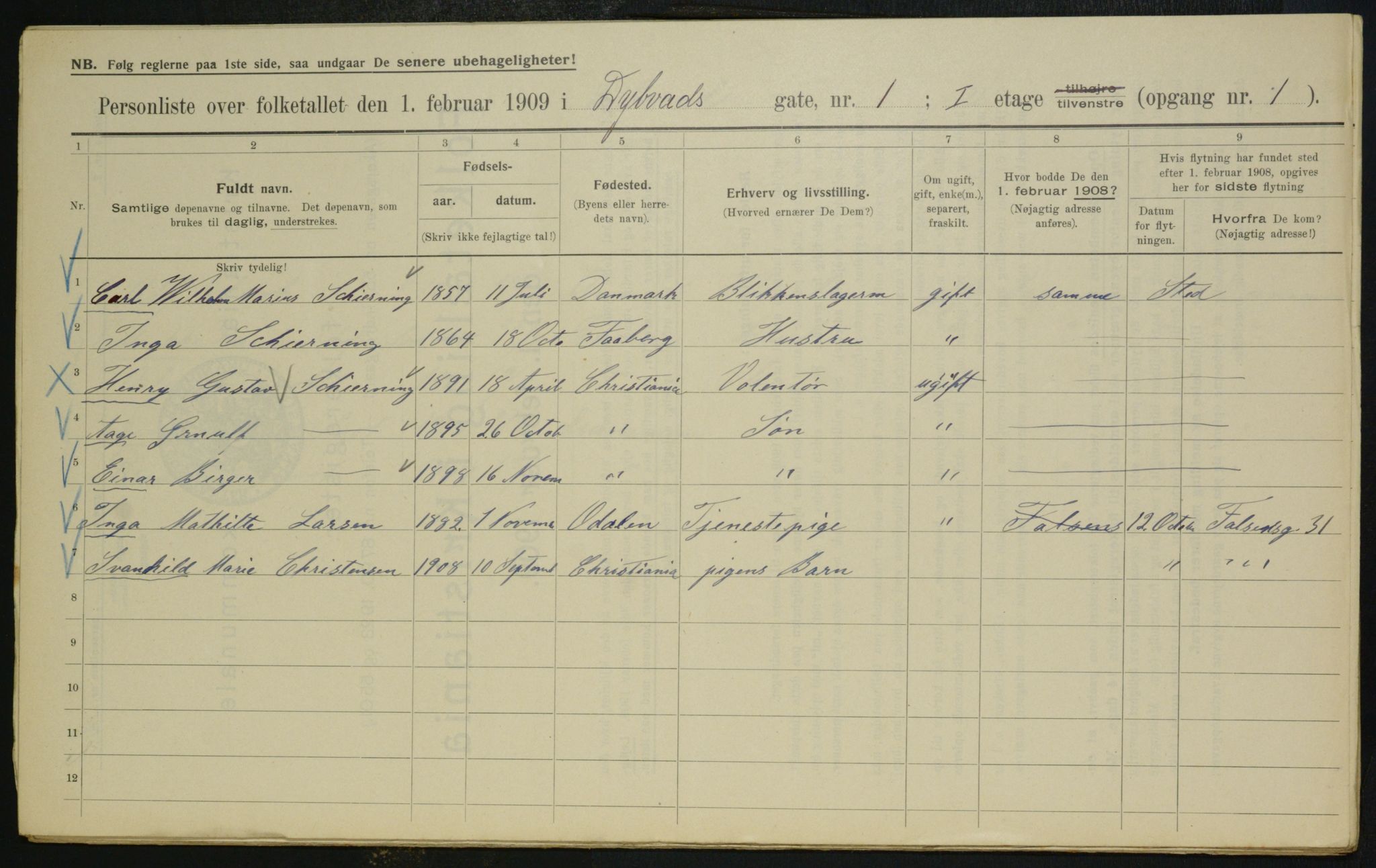 OBA, Municipal Census 1909 for Kristiania, 1909, p. 15909