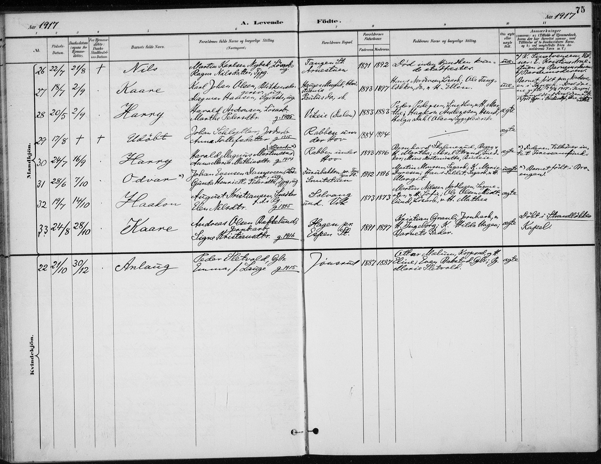 Stange prestekontor, AV/SAH-PREST-002/K/L0023: Parish register (official) no. 23, 1897-1920, p. 75