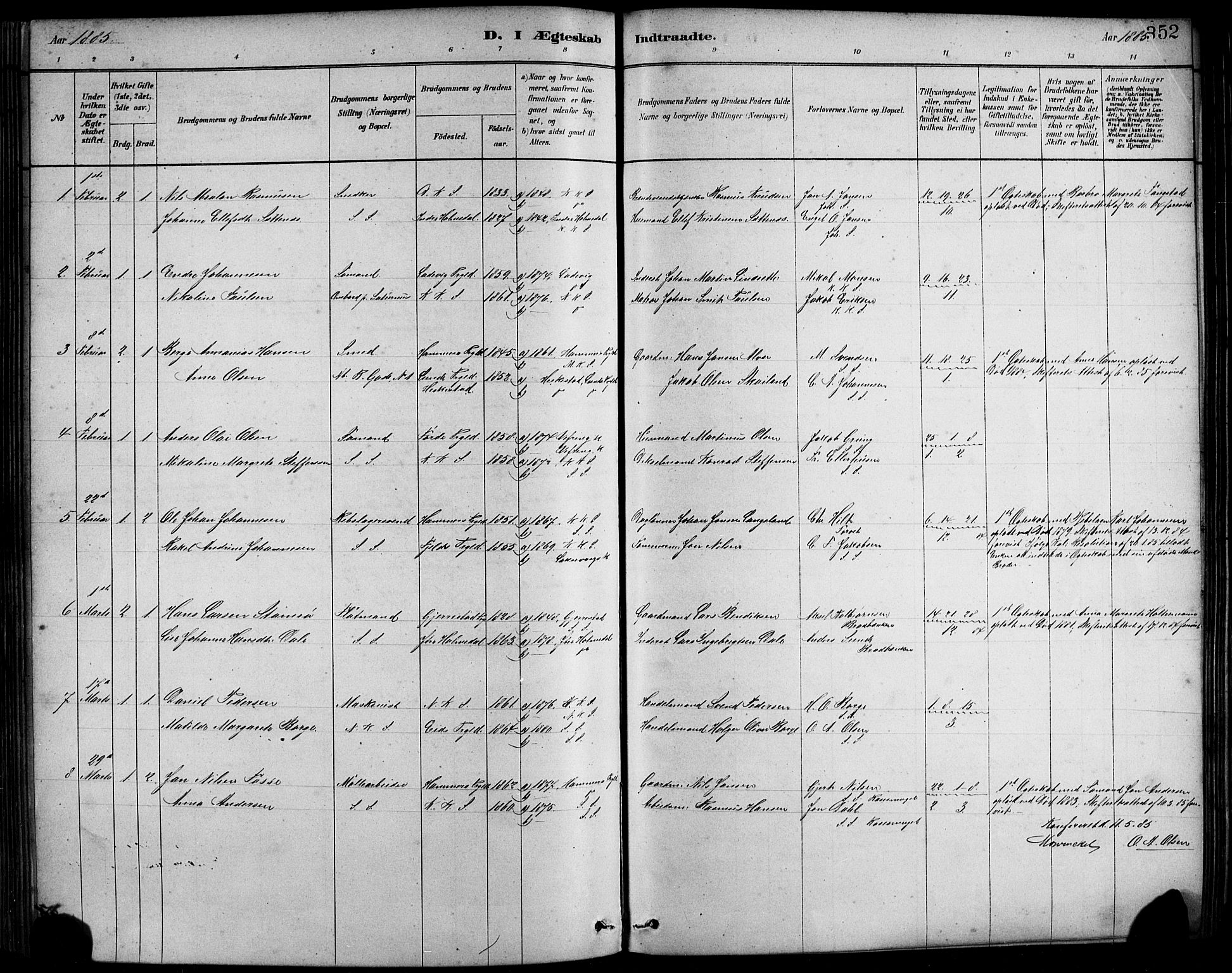 Sandviken Sokneprestembete, SAB/A-77601/H/Hb/L0001: Parish register (copy) no. A 2, 1879-1892, p. 352