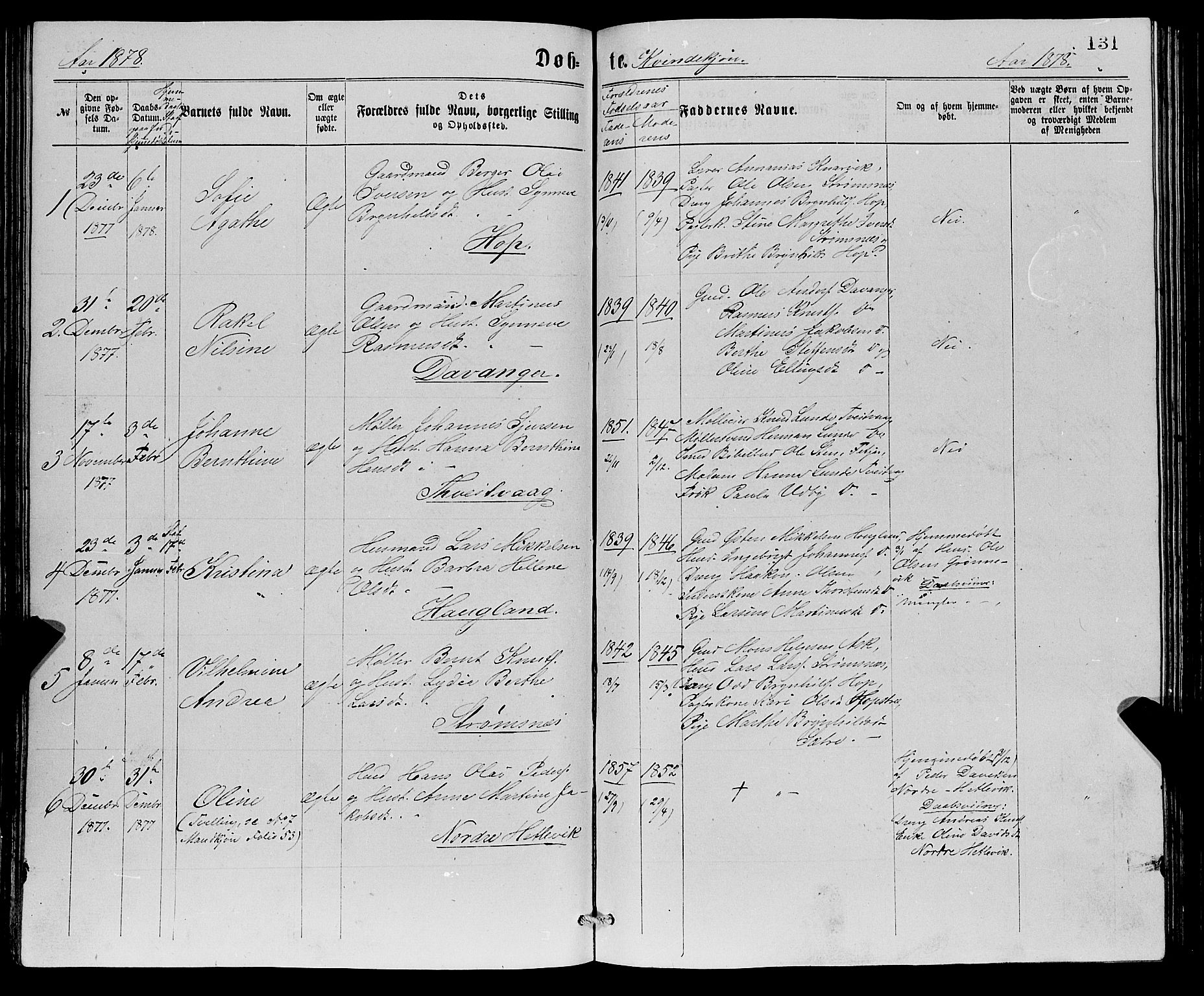 Askøy Sokneprestembete, SAB/A-74101/H/Ha/Hab/Haba/L0007: Parish register (copy) no. A 7, 1871-1881, p. 131
