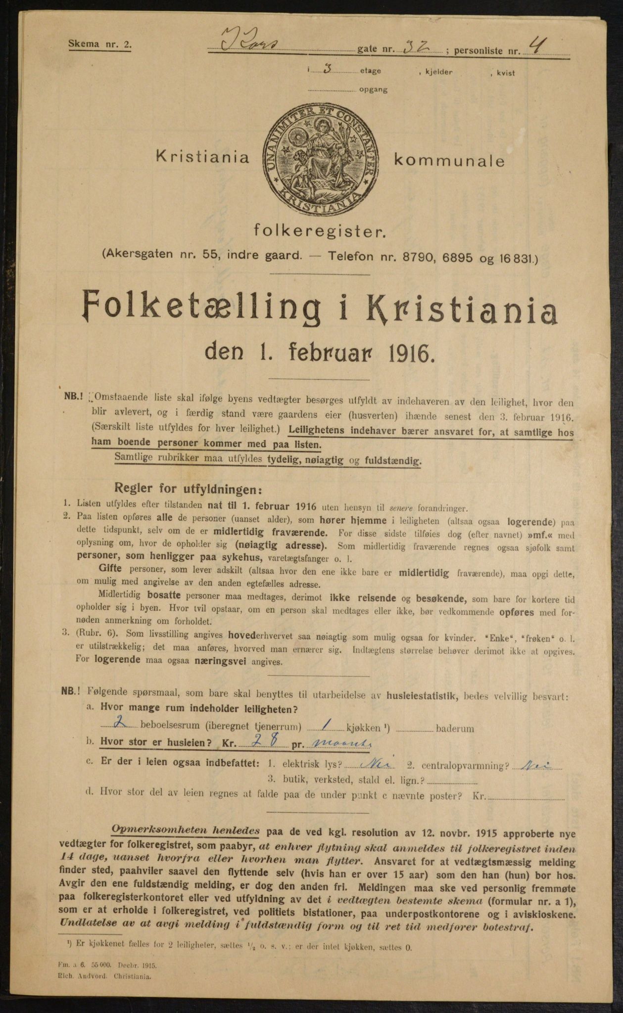 OBA, Municipal Census 1916 for Kristiania, 1916, p. 55040