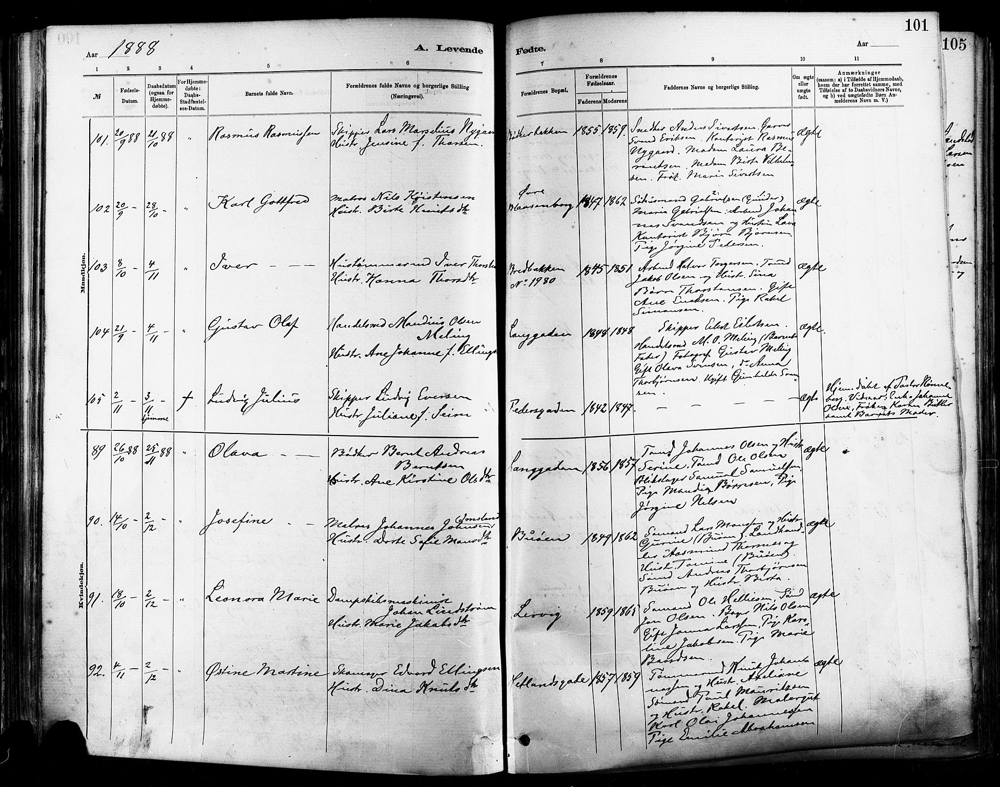 St. Johannes sokneprestkontor, AV/SAST-A-101814/001/30/30BA/L0001: Parish register (official) no. A 1, 1885-1891, p. 101