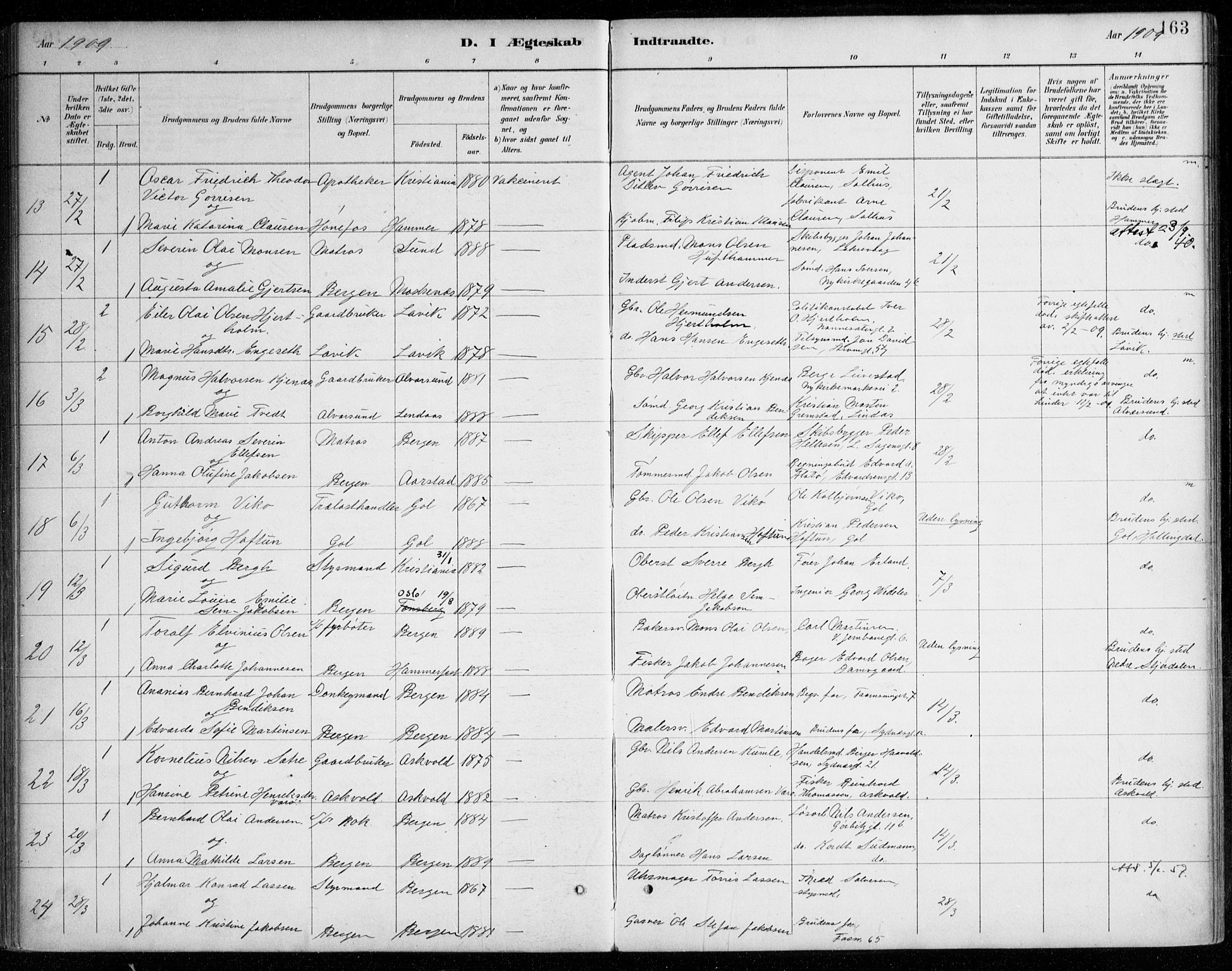 Johanneskirken sokneprestembete, SAB/A-76001/H/Haa/L0012: Parish register (official) no. D 1, 1885-1912, p. 163