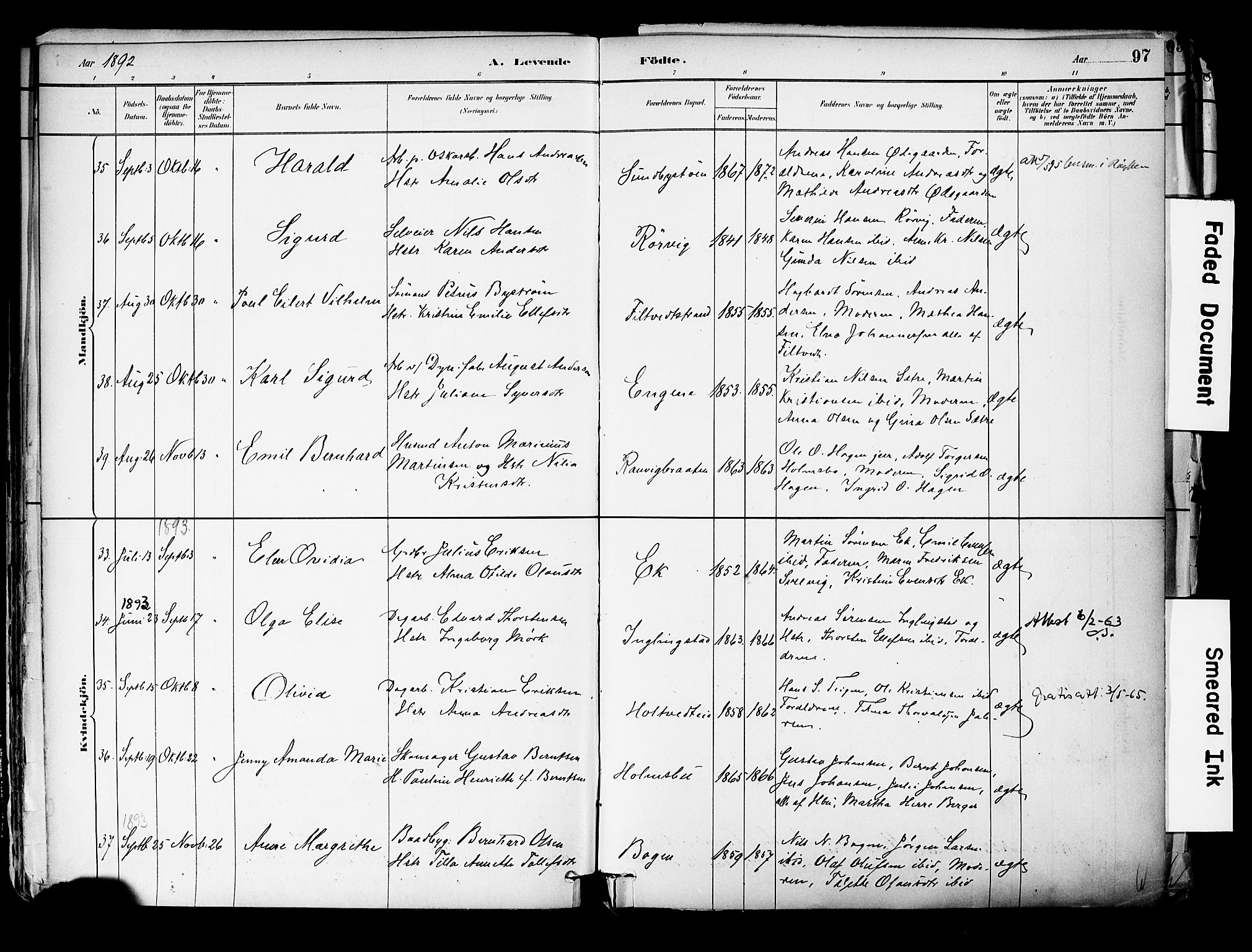 Hurum kirkebøker, AV/SAKO-A-229/F/Fa/L0014: Parish register (official) no. 14, 1882-1895, p. 97