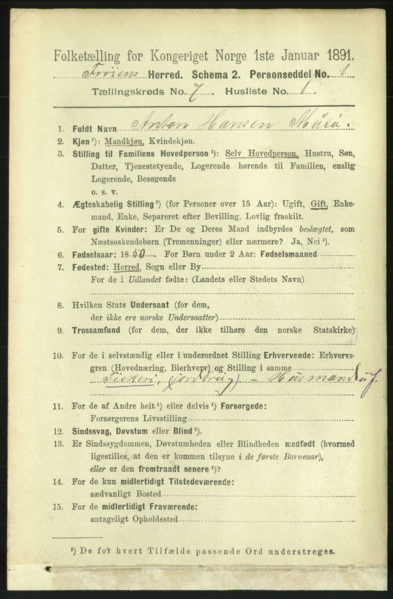 RA, 1891 census for 1619 Frøya, 1891, p. 5016