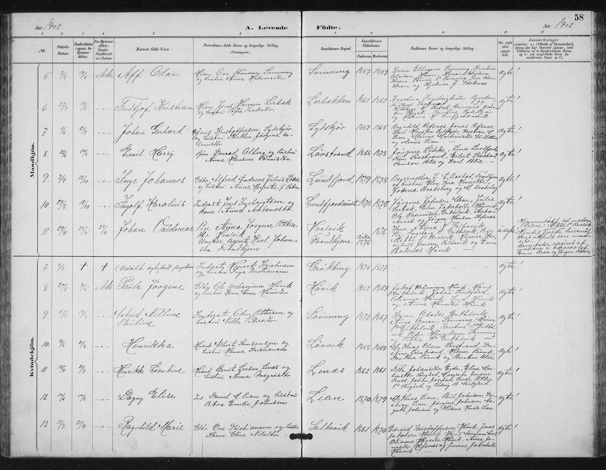 Ministerialprotokoller, klokkerbøker og fødselsregistre - Sør-Trøndelag, SAT/A-1456/656/L0698: Parish register (copy) no. 656C04, 1890-1904, p. 58