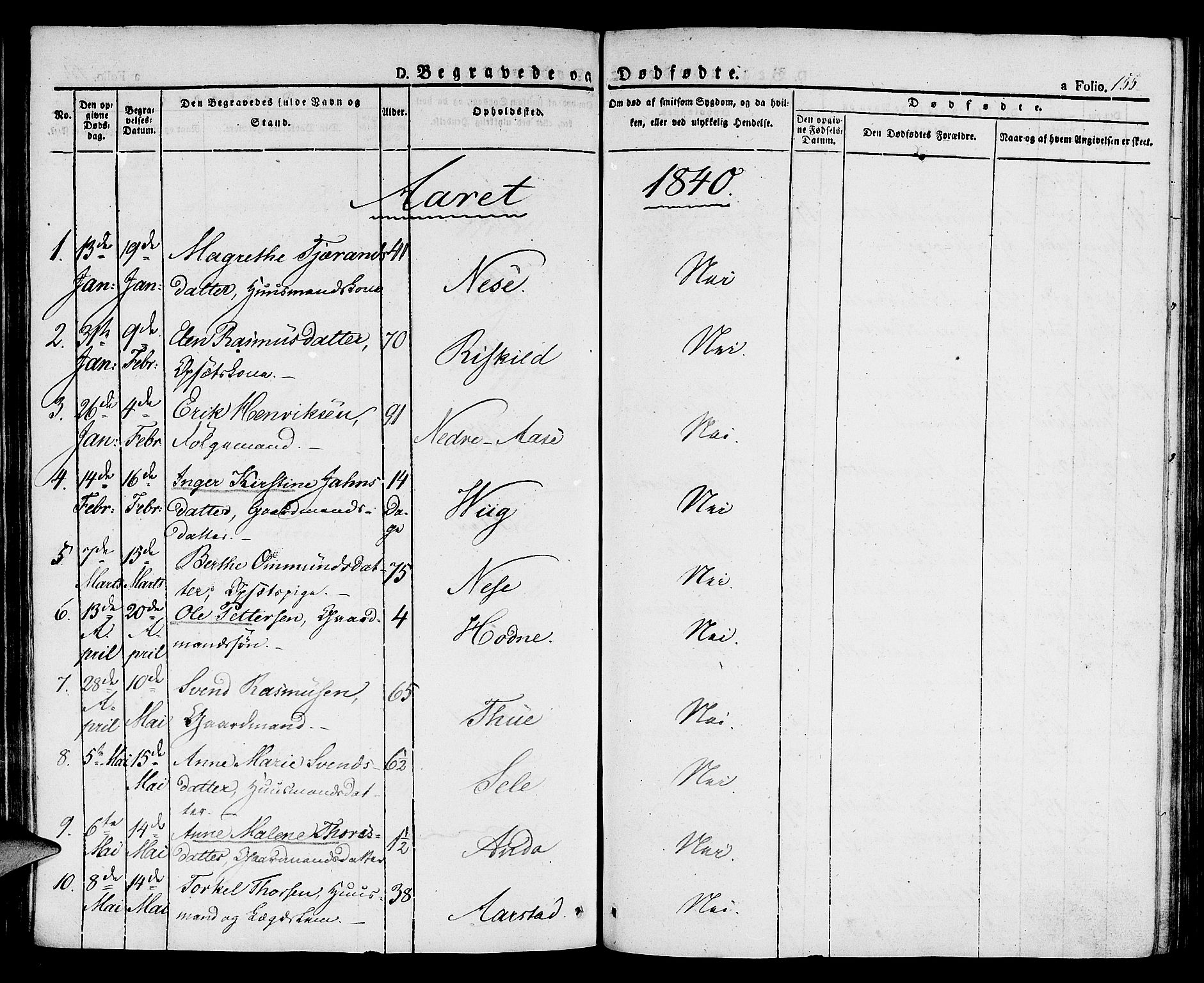Klepp sokneprestkontor, SAST/A-101803/001/3/30BA/L0003: Parish register (official) no. A 3, 1833-1842, p. 155