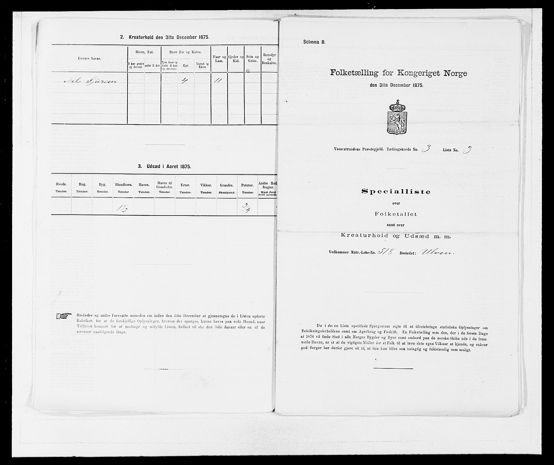 SAB, 1875 census for 1236P Vossestrand, 1875, p. 205