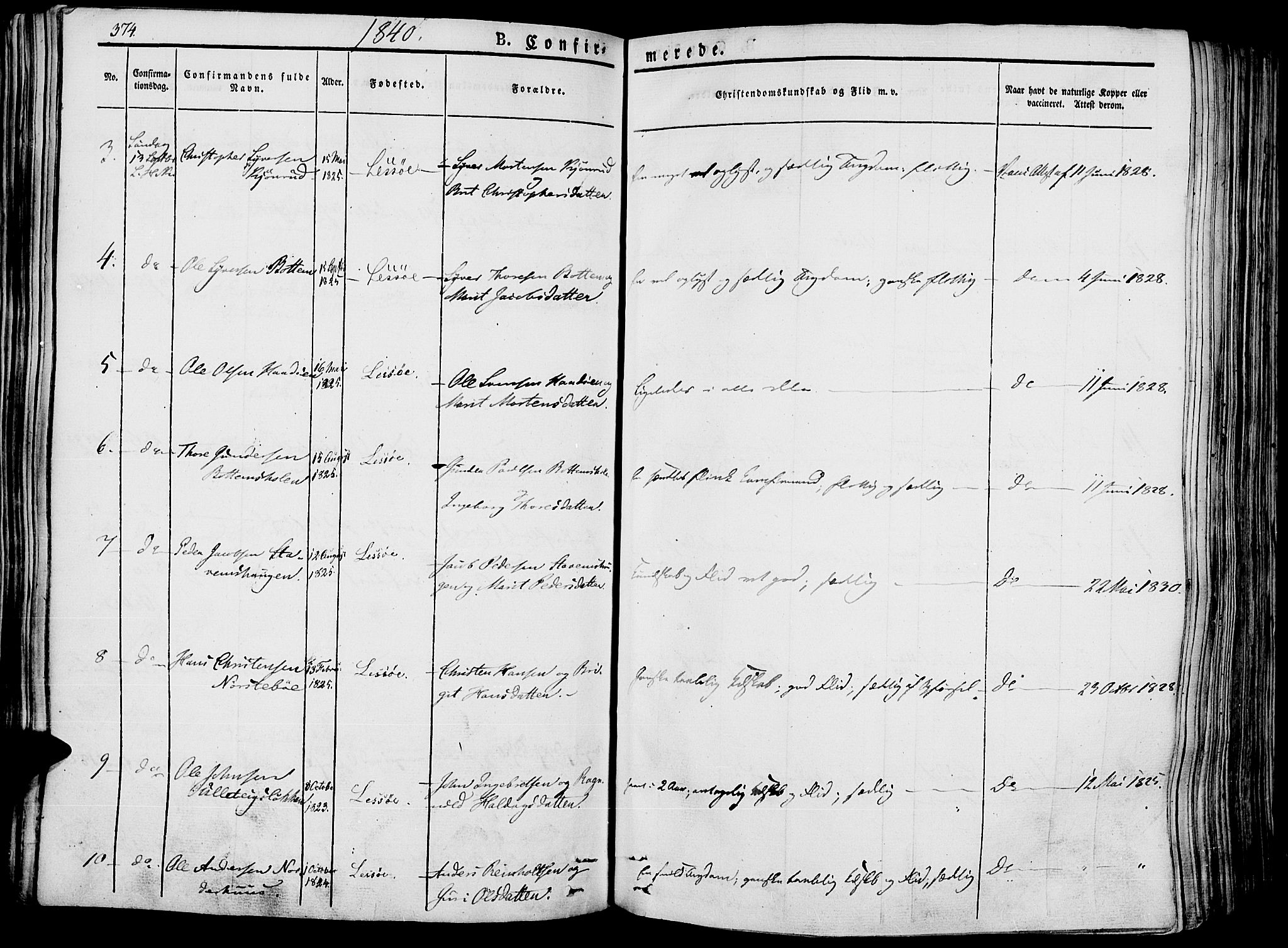 Lesja prestekontor, SAH/PREST-068/H/Ha/Haa/L0005: Parish register (official) no. 5, 1830-1842, p. 374