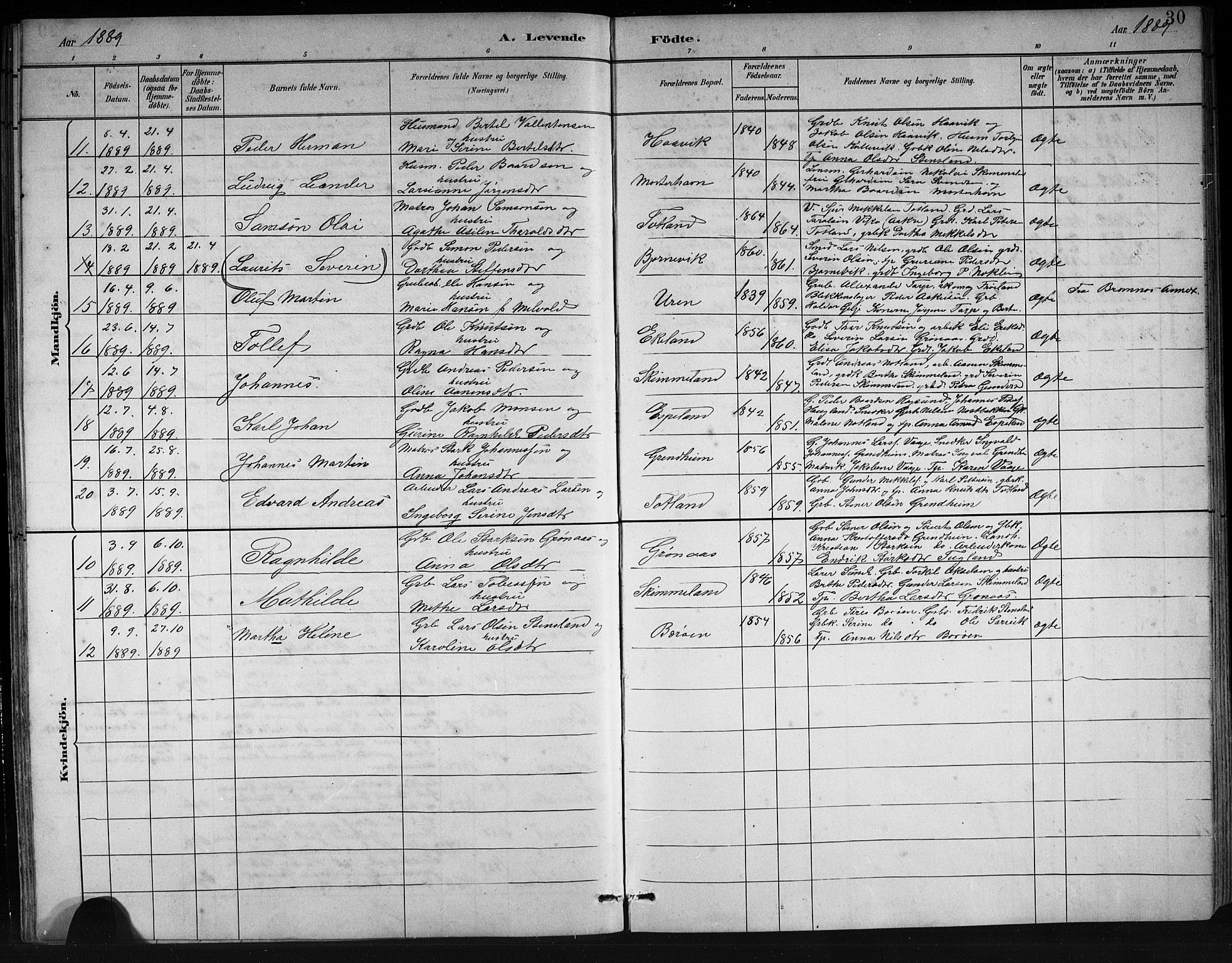 Finnås sokneprestembete, AV/SAB-A-99925/H/Ha/Hab/Haba/L0003: Parish register (copy) no. A 3, 1883-1900, p. 30