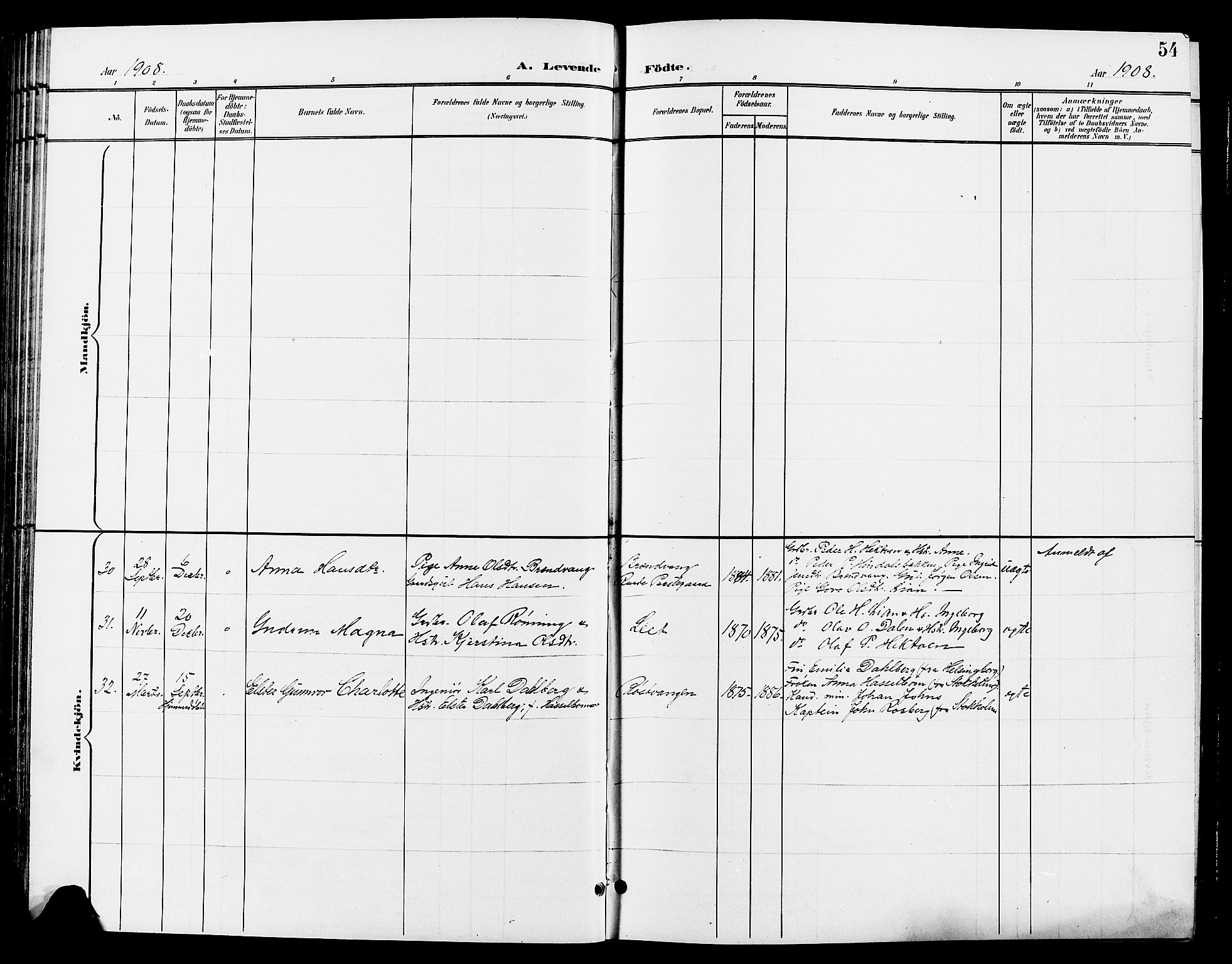 Tynset prestekontor, AV/SAH-PREST-058/H/Ha/Hab/L0009: Parish register (copy) no. 9, 1900-1914, p. 54