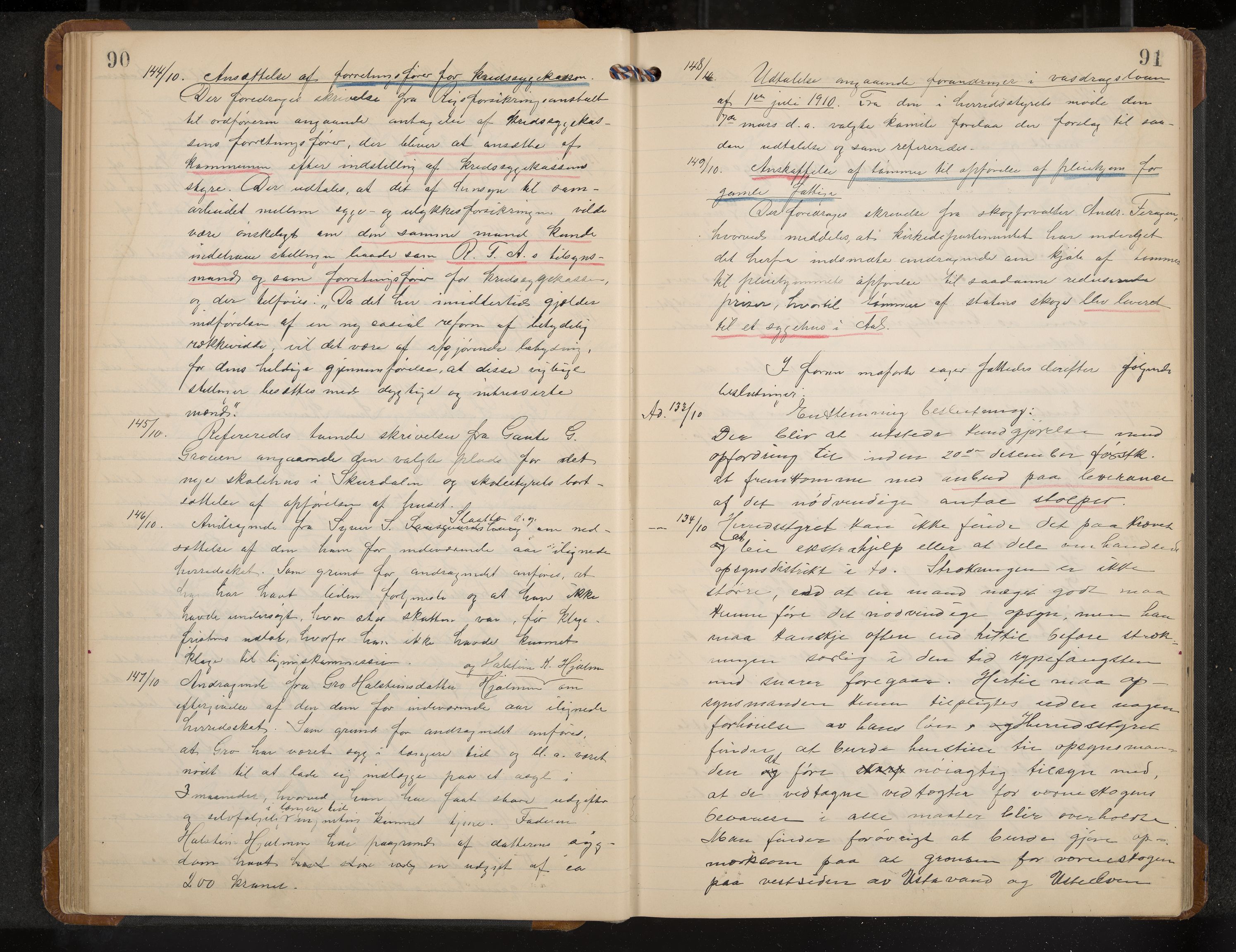 Hol formannskap og sentraladministrasjon, IKAK/0620021-1/A/L0005: Møtebok, 1909-1915, p. 90-91