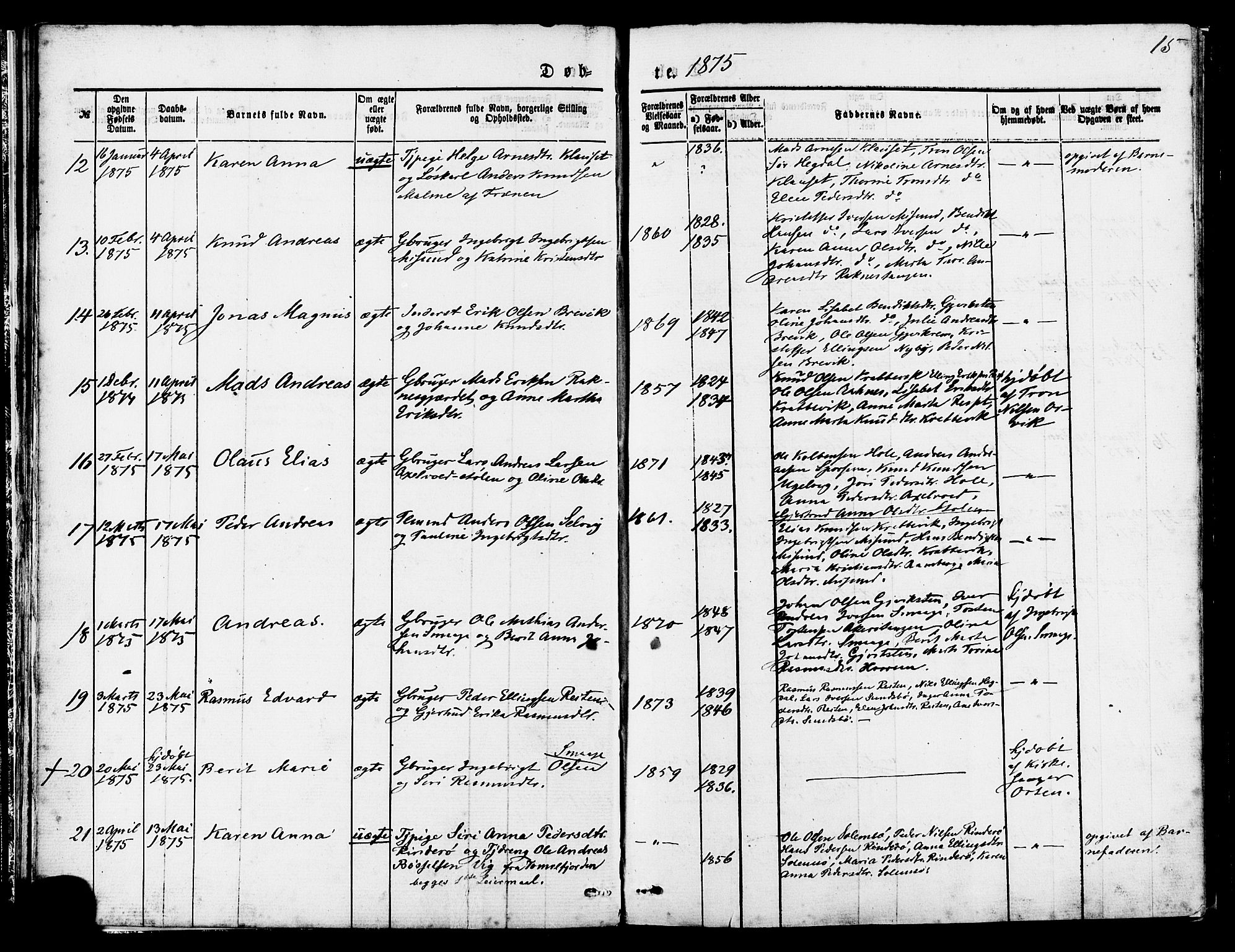 Ministerialprotokoller, klokkerbøker og fødselsregistre - Møre og Romsdal, AV/SAT-A-1454/560/L0720: Parish register (official) no. 560A04, 1873-1878, p. 15