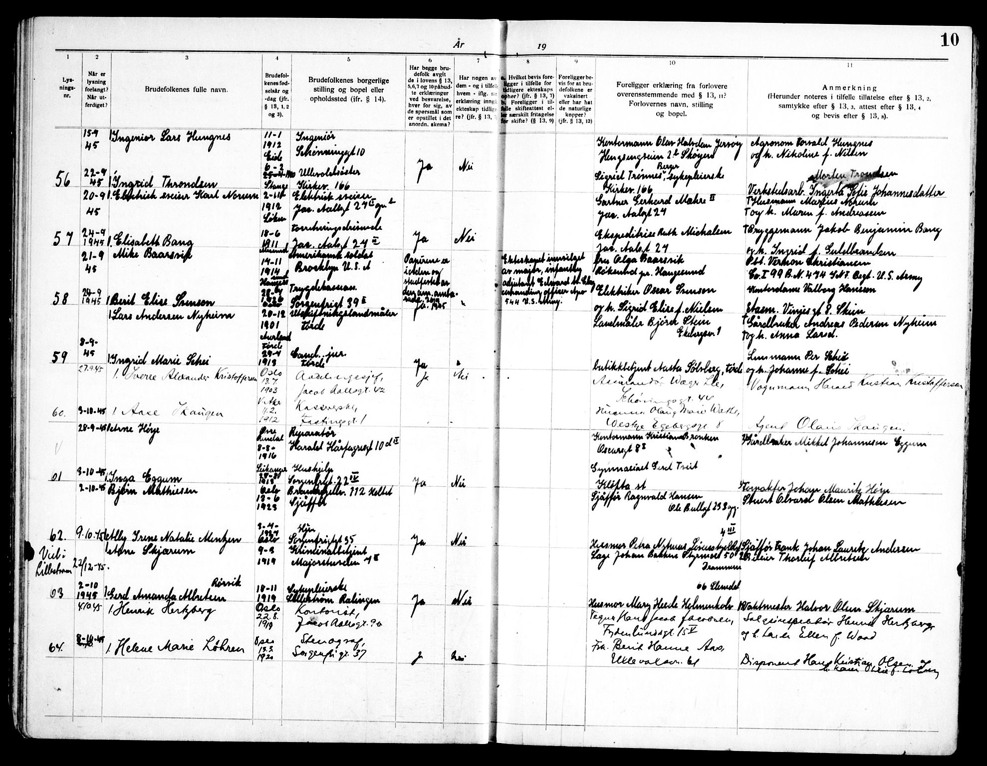 Fagerborg prestekontor Kirkebøker, AV/SAO-A-10844/H/Ha/L0006: Banns register no. 6, 1944-1950, p. 10