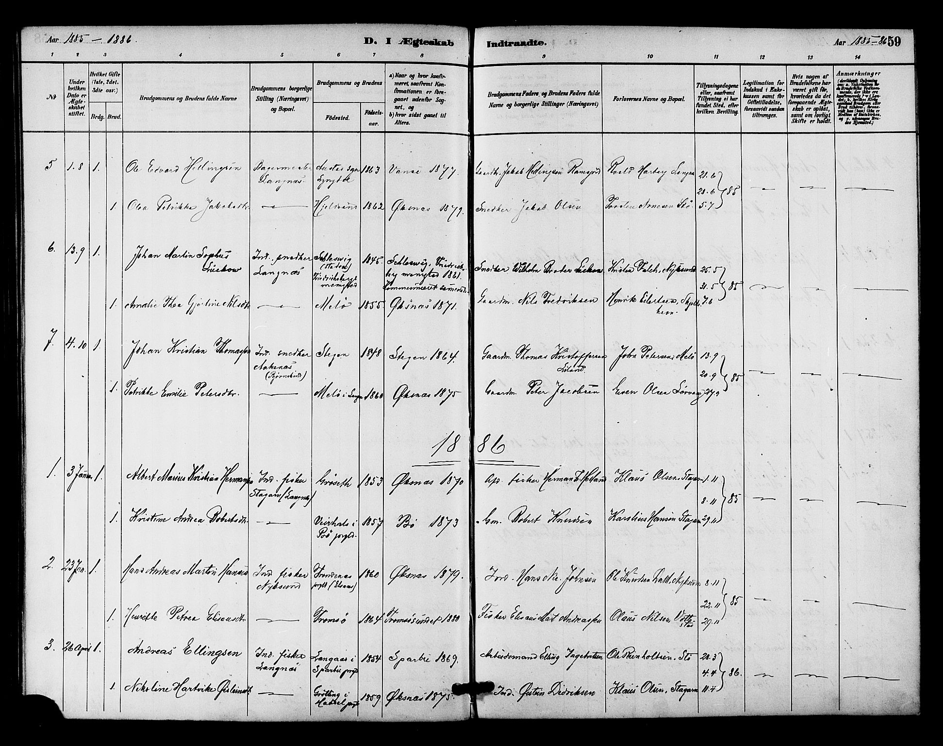 Ministerialprotokoller, klokkerbøker og fødselsregistre - Nordland, AV/SAT-A-1459/894/L1355: Parish register (official) no. 894A01, 1885-1896, p. 59