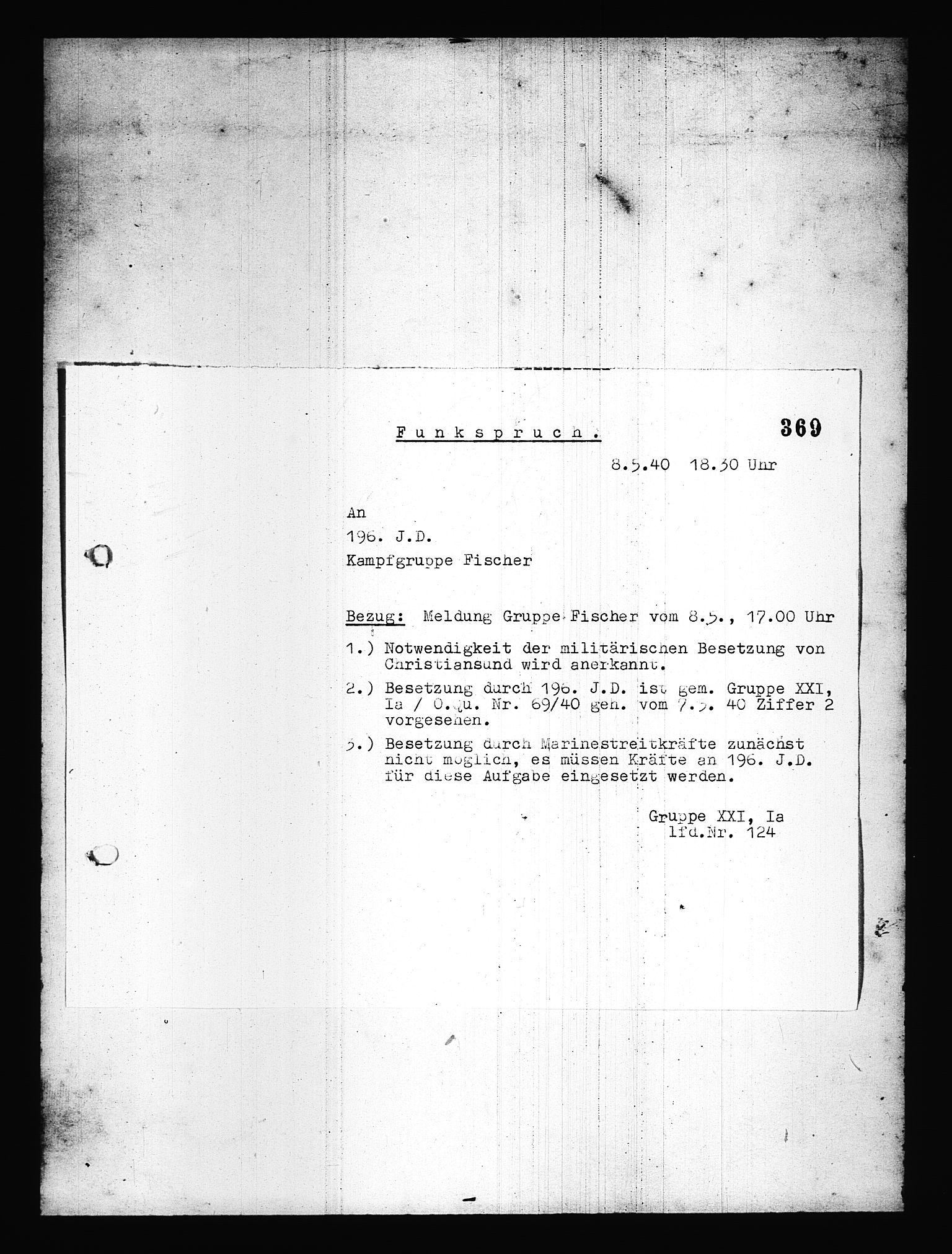 Documents Section, AV/RA-RAFA-2200/V/L0077: Amerikansk mikrofilm "Captured German Documents".
Box No. 716.  FKA jnr. 615/1954., 1940, p. 357