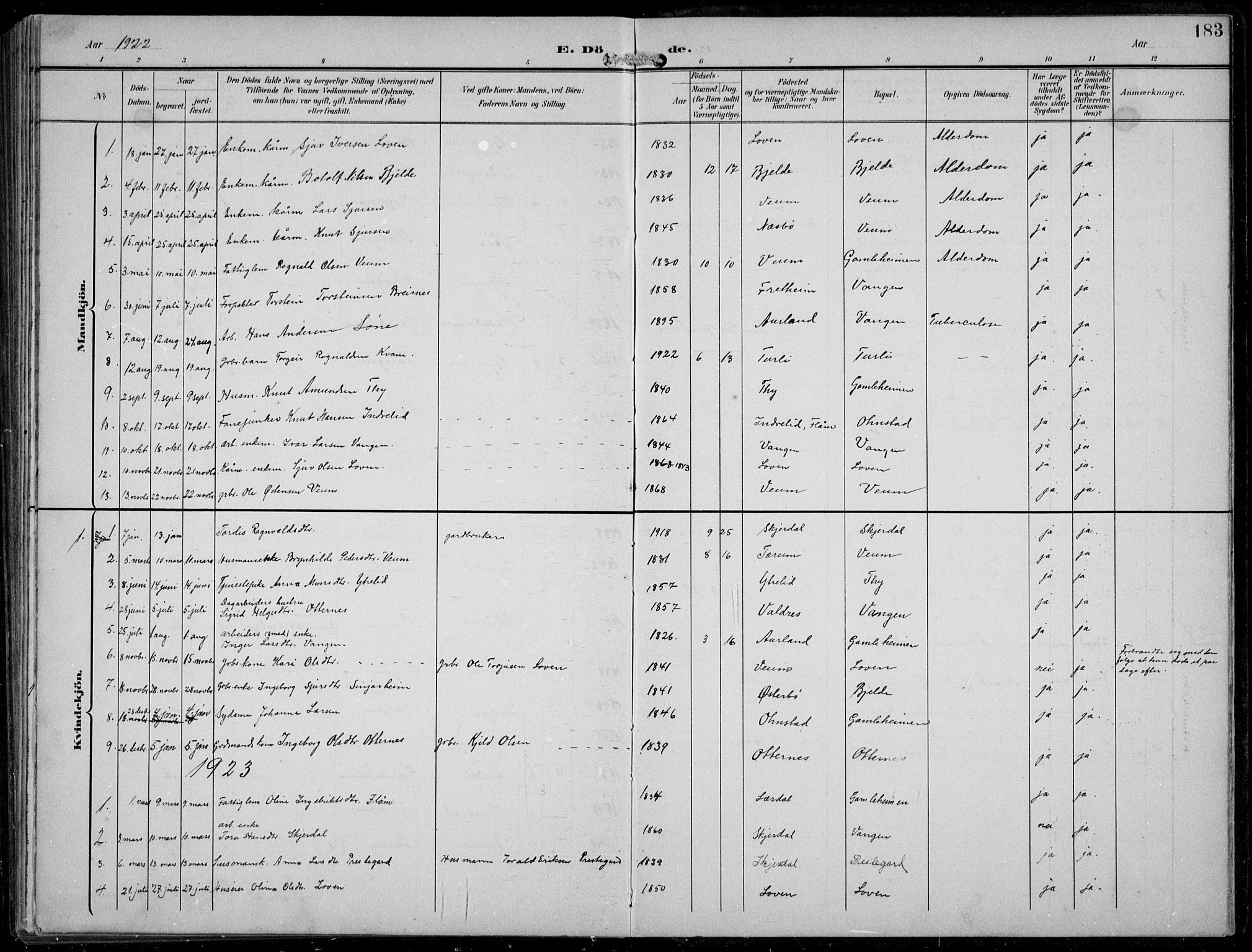 Aurland sokneprestembete, AV/SAB-A-99937/H/Hb/Hba/L0003: Parish register (copy) no. A 3, 1896-1939, p. 183