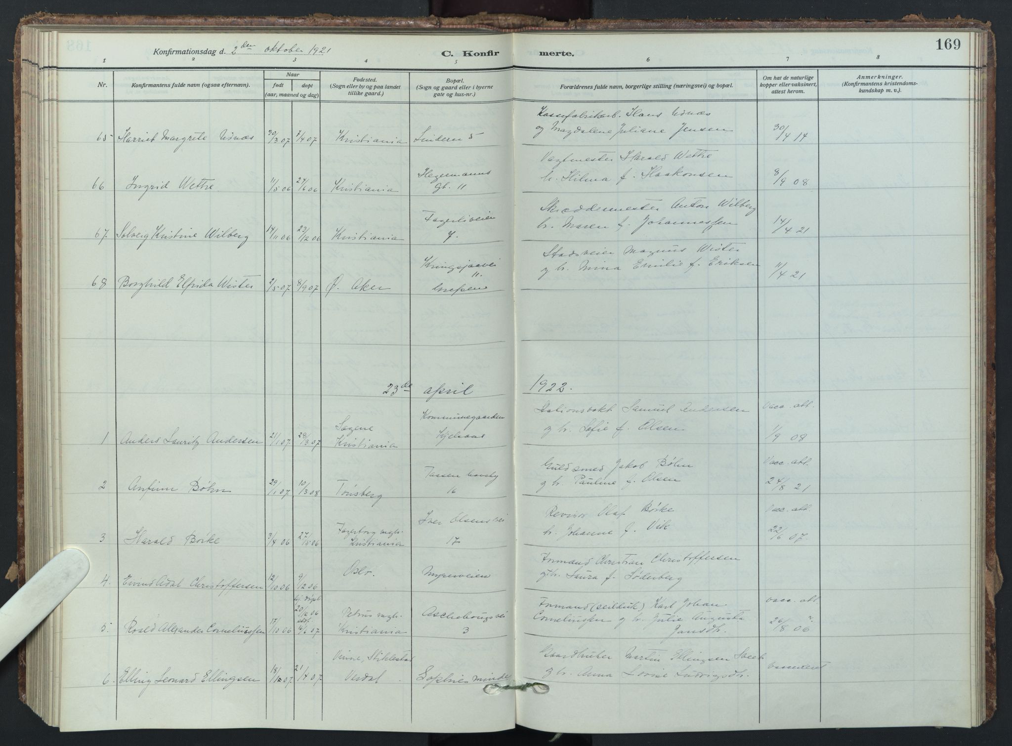 Vestre Aker prestekontor Kirkebøker, SAO/A-10025/F/Fa/L0017: Parish register (official) no. 17, 1910-1926, p. 169