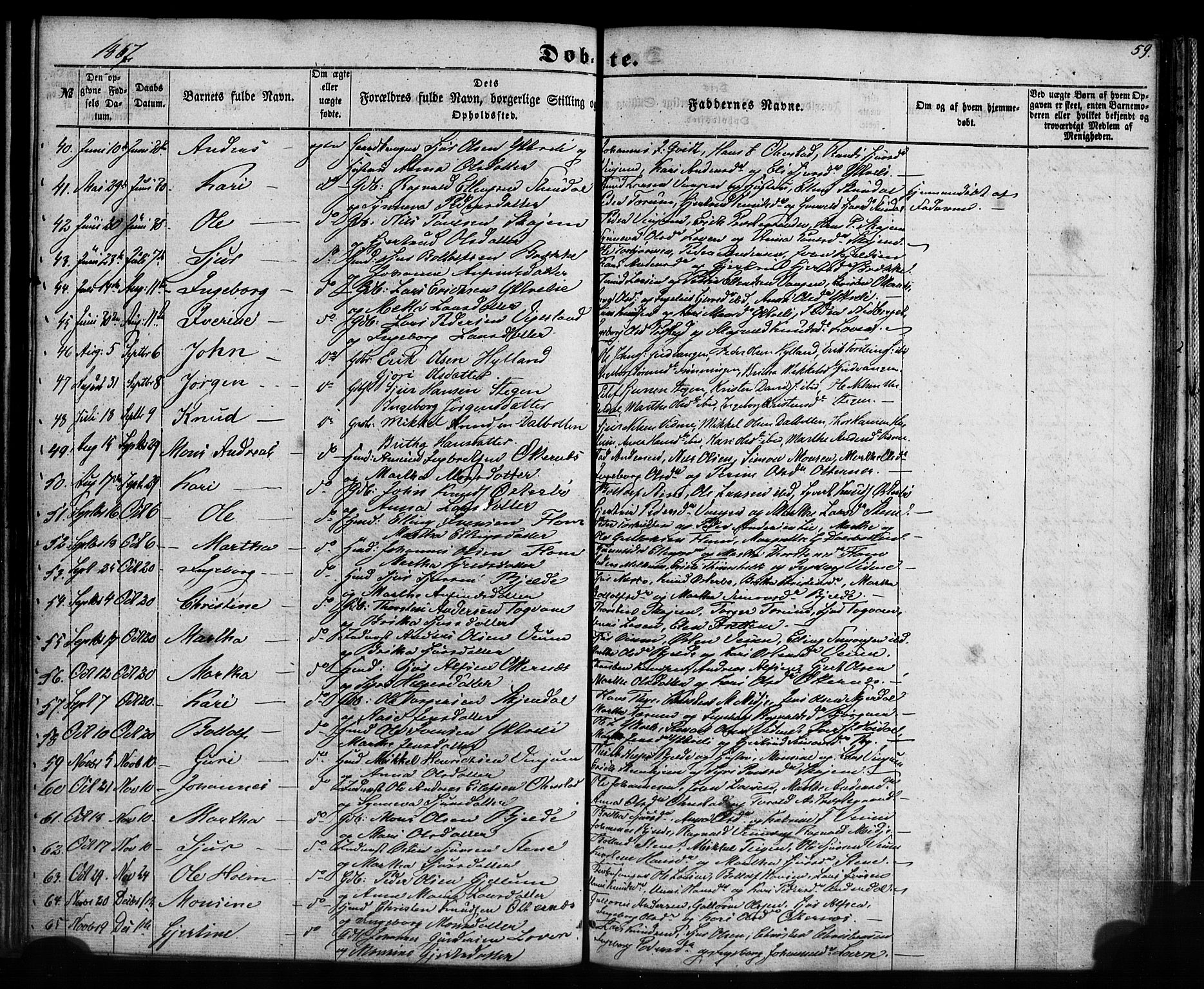 Aurland sokneprestembete, SAB/A-99937/H/Ha/Haa/L0008: Parish register (official) no. A 8, 1853-1879, p. 59