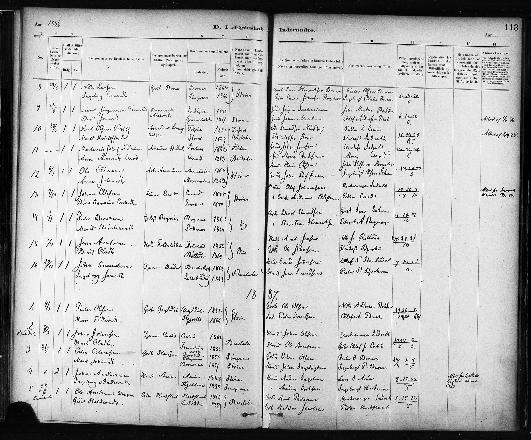 Ministerialprotokoller, klokkerbøker og fødselsregistre - Sør-Trøndelag, SAT/A-1456/687/L1002: Parish register (official) no. 687A08, 1878-1890, p. 113