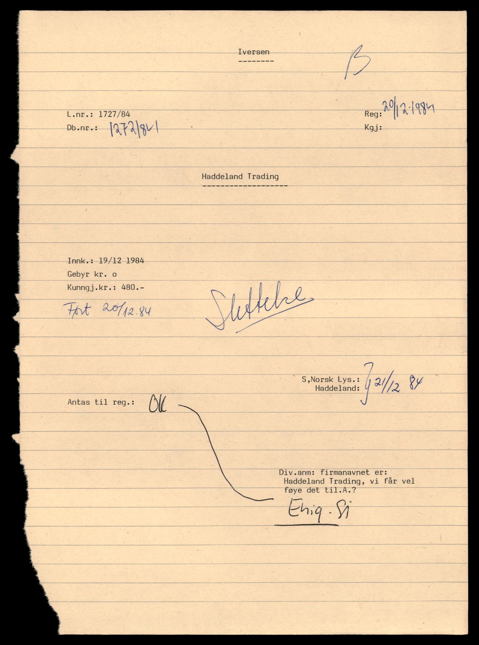 Asker og Bærum tingrett, AV/SAT-A-10379/K/Kb/Kba/L0050: Enkeltmannsforetak, aksjeselskap og andelslag, H - J, 1890-1985, p. 1