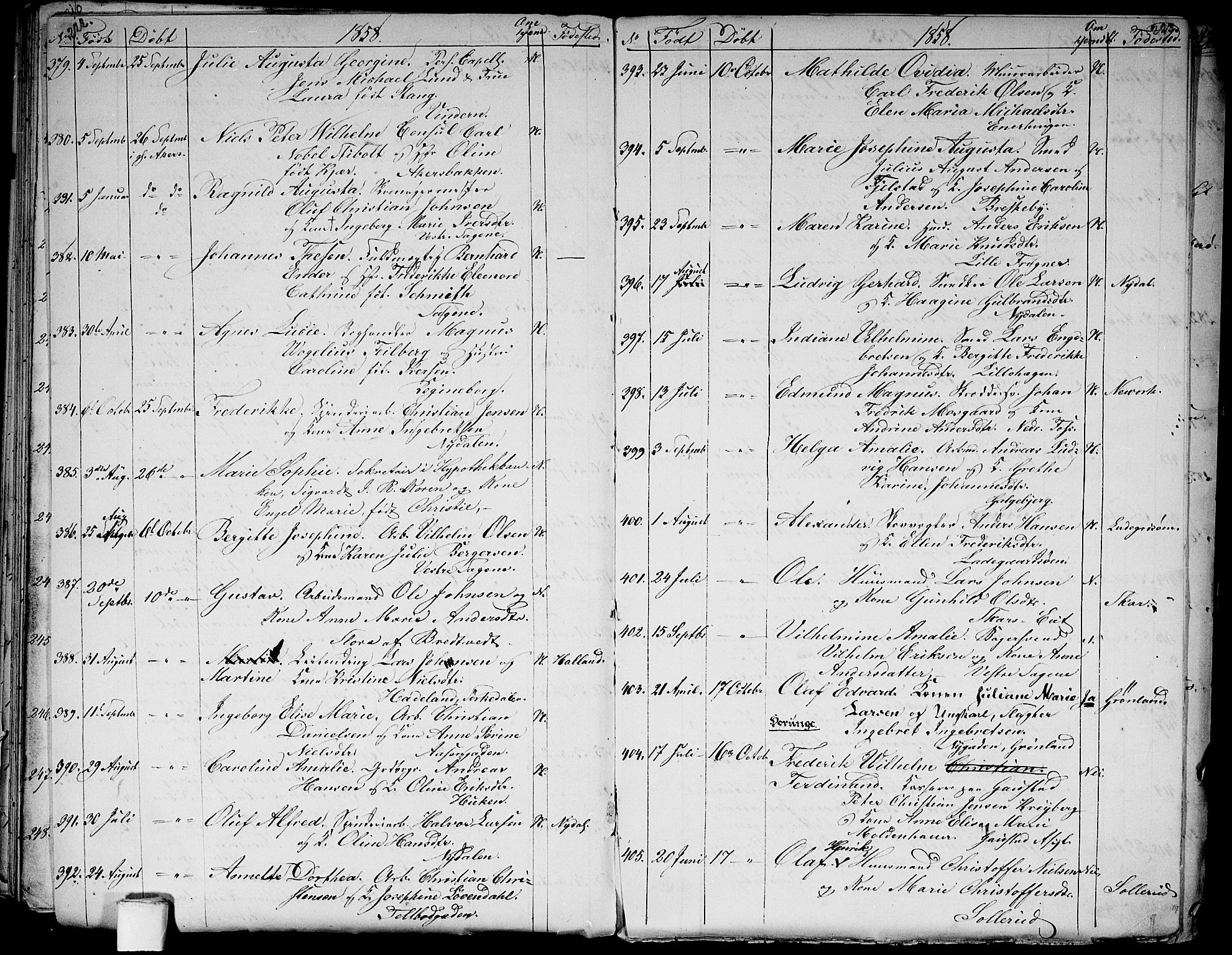 Aker prestekontor kirkebøker, SAO/A-10861/G/L0010: Parish register (copy) no. 10, 1852-1859, p. 222-223