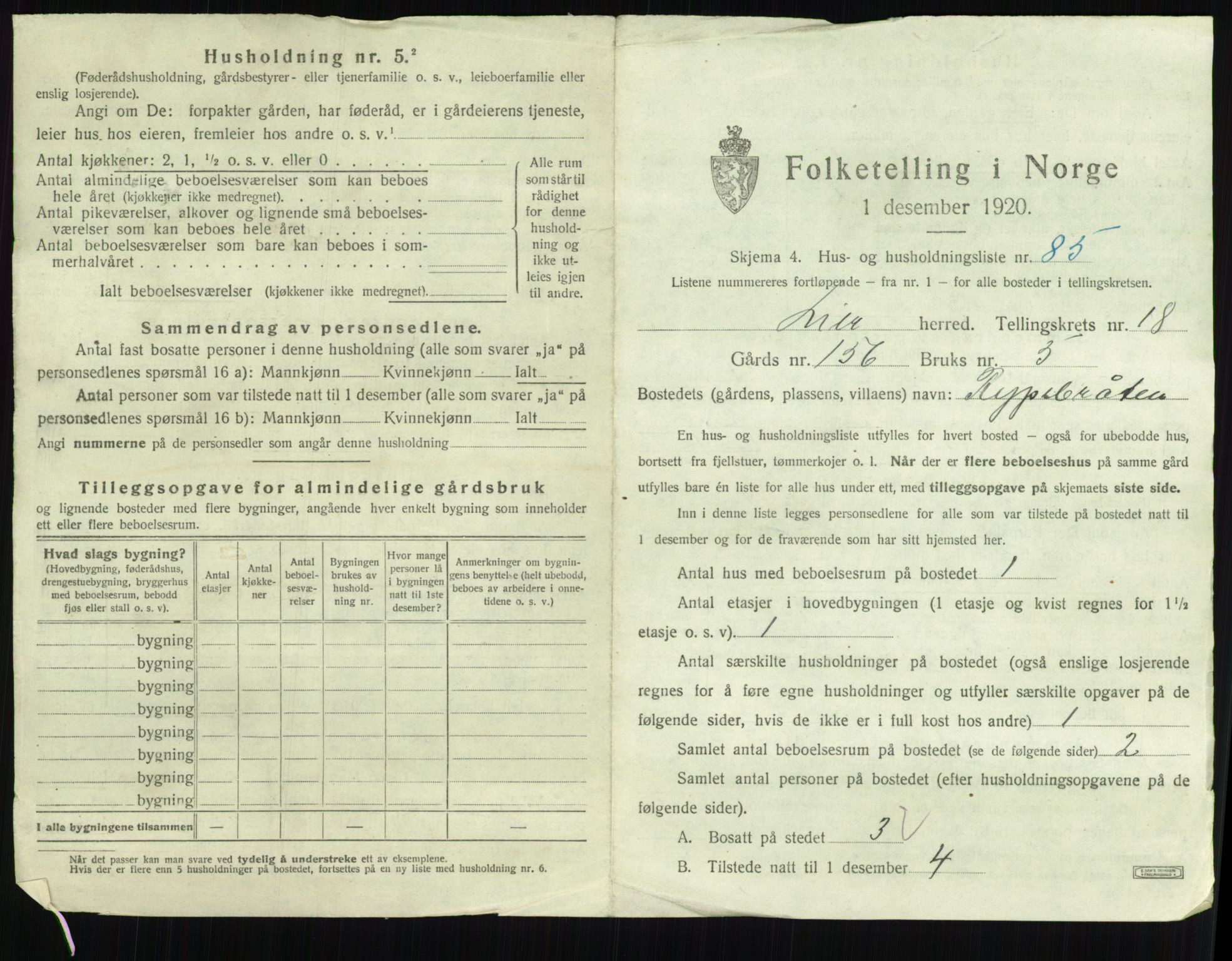 SAKO, 1920 census for Lier, 1920, p. 3222