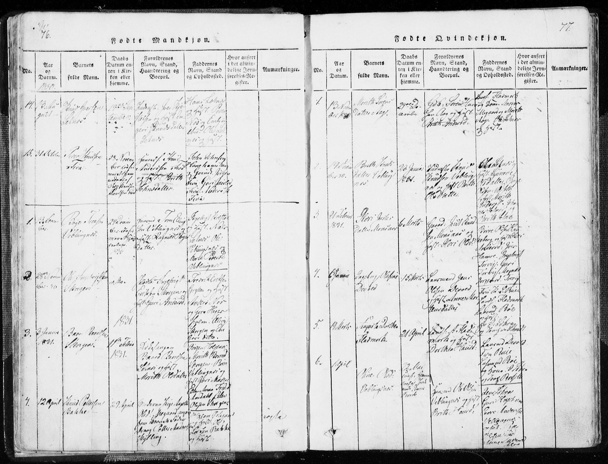 Ministerialprotokoller, klokkerbøker og fødselsregistre - Møre og Romsdal, SAT/A-1454/544/L0571: Parish register (official) no. 544A04, 1818-1853, p. 76-77