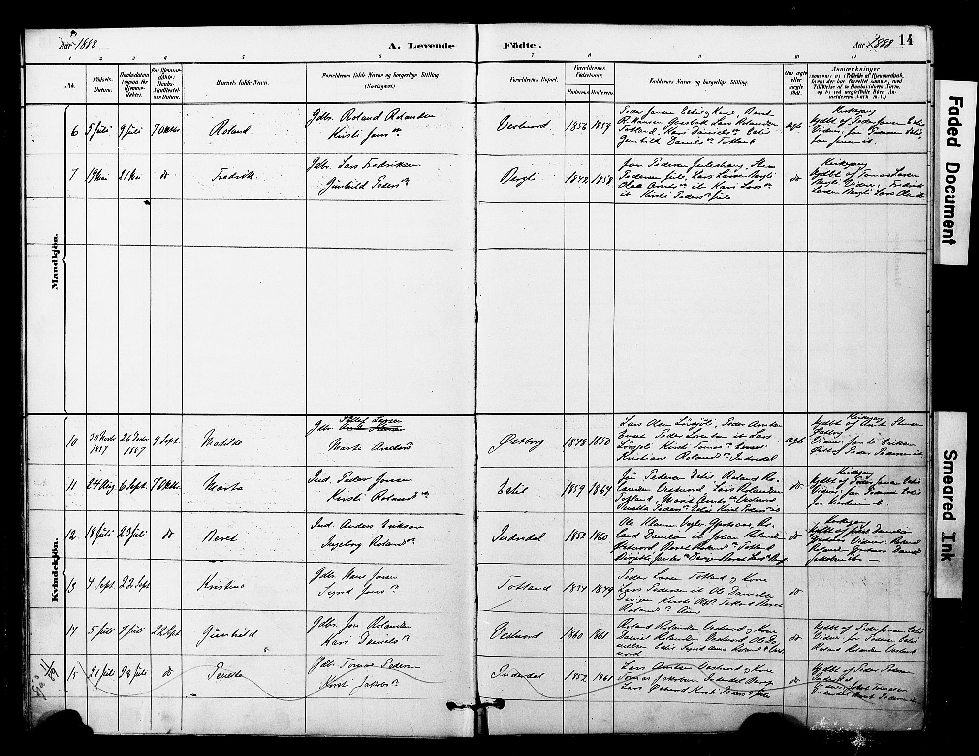 Ministerialprotokoller, klokkerbøker og fødselsregistre - Nord-Trøndelag, AV/SAT-A-1458/757/L0505: Parish register (official) no. 757A01, 1882-1904, p. 14