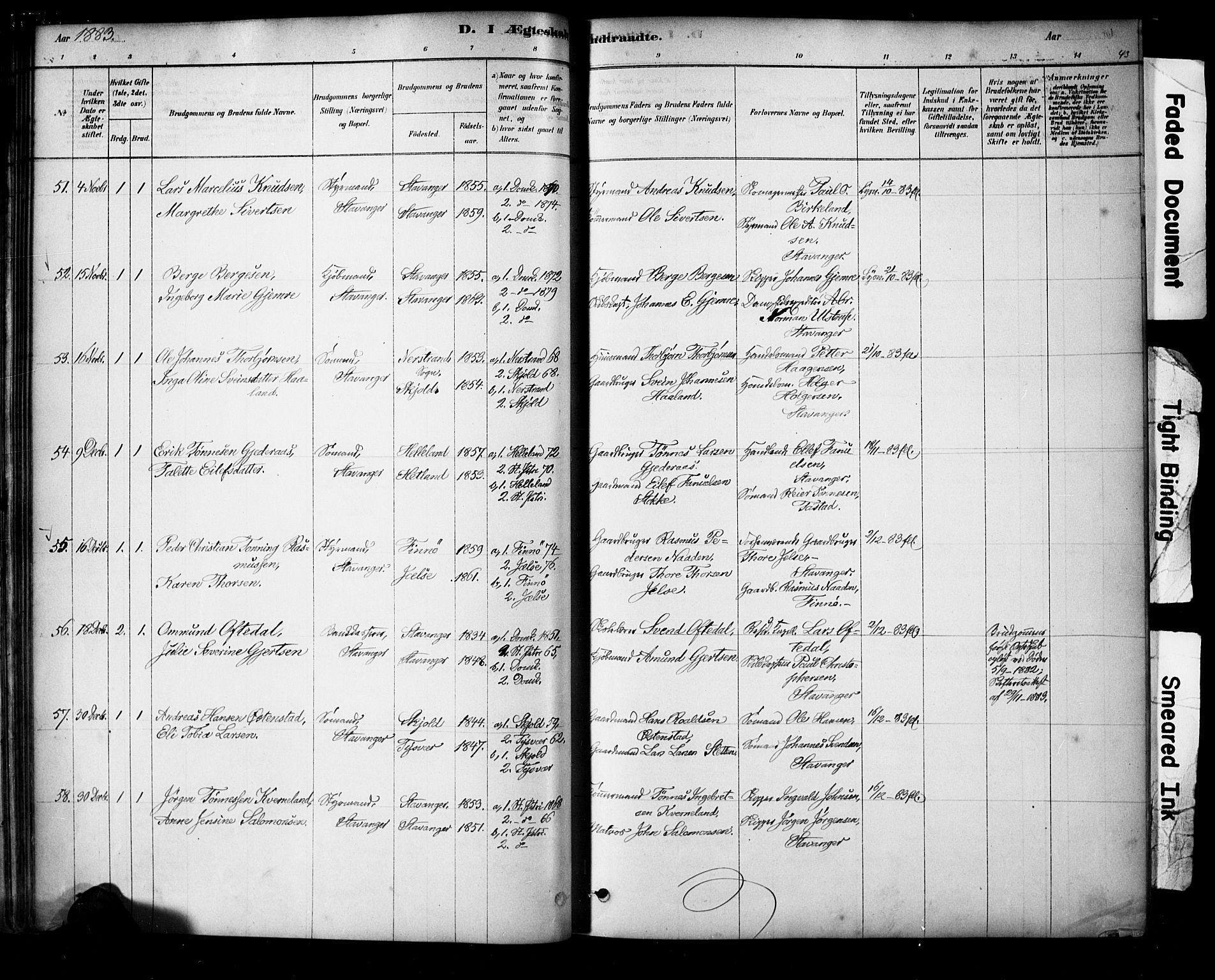 Domkirken sokneprestkontor, AV/SAST-A-101812/001/30/30BA/L0029: Parish register (official) no. A 28, 1878-1904, p. 43