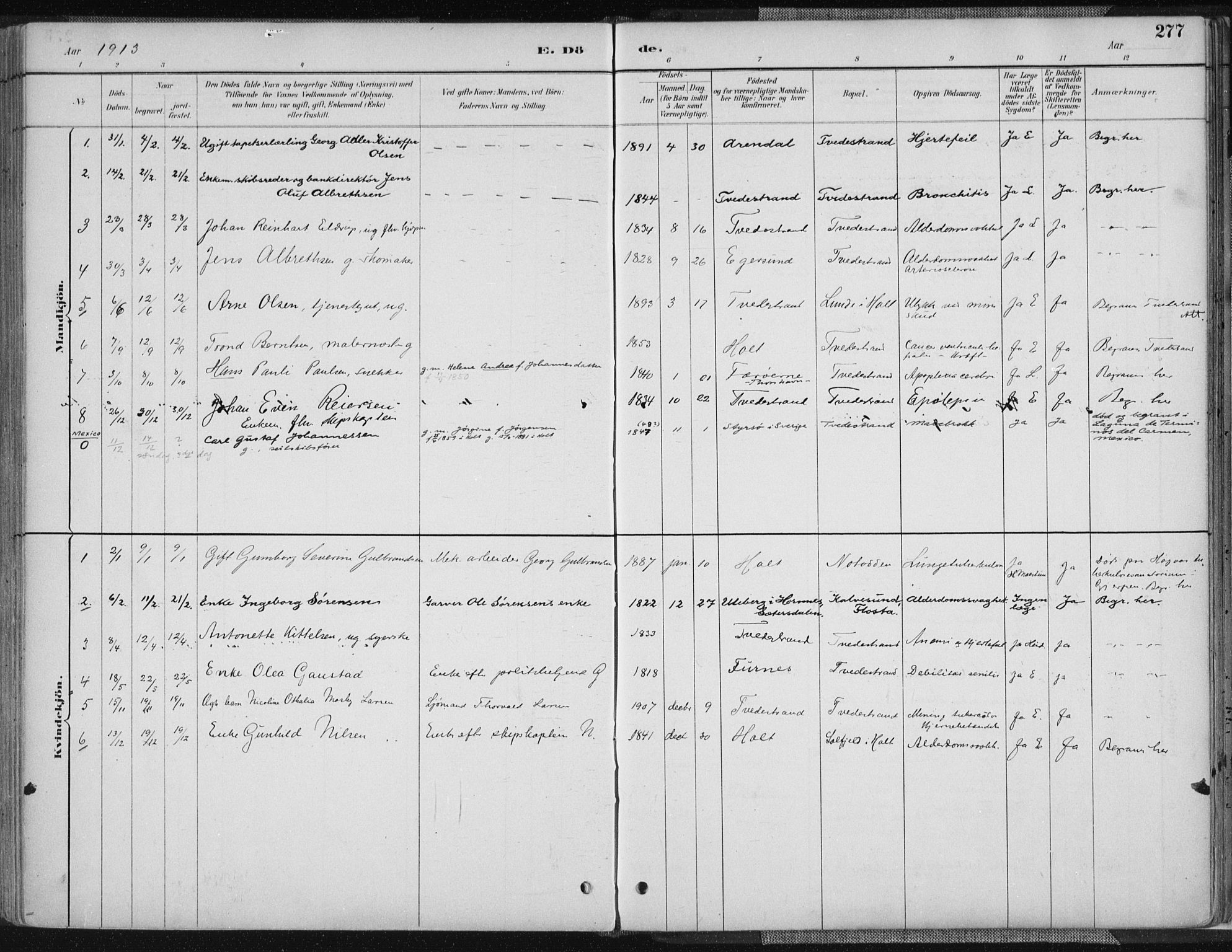 Tvedestrand sokneprestkontor, AV/SAK-1111-0042/F/Fa/L0001: Parish register (official) no. A 1, 1885-1916, p. 277