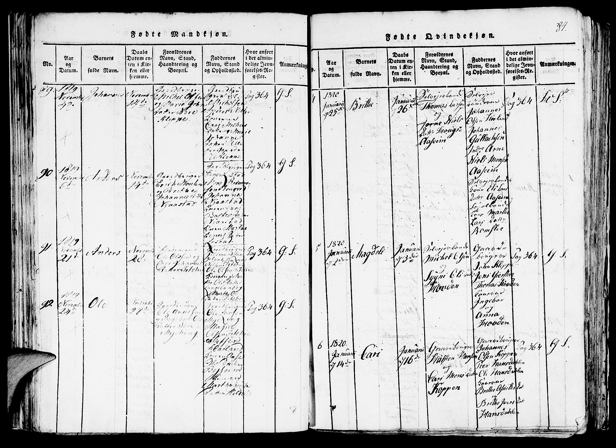 Haus sokneprestembete, AV/SAB-A-75601/H/Haa: Parish register (official) no. A 12, 1816-1821, p. 84