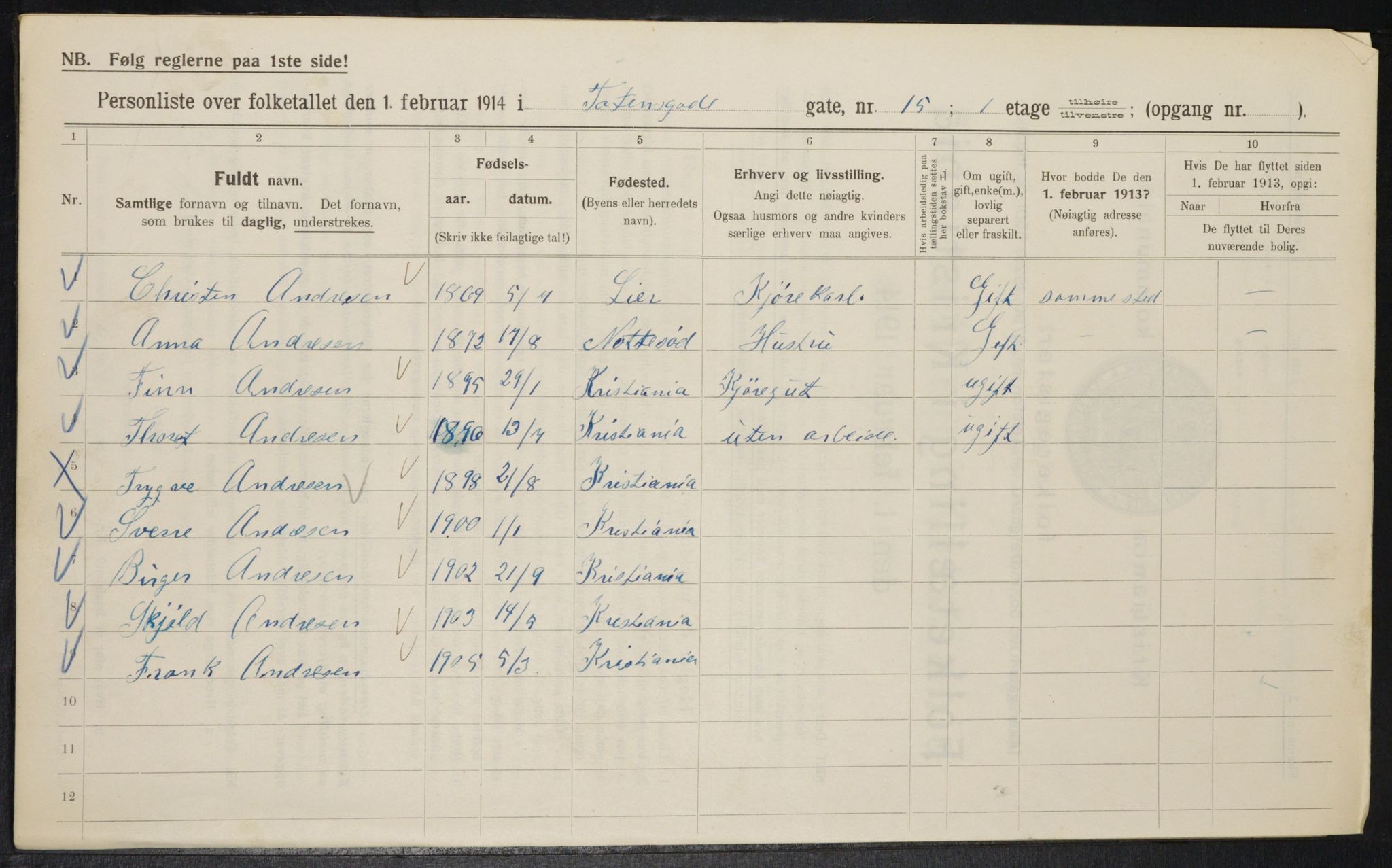 OBA, Municipal Census 1914 for Kristiania, 1914, p. 116340