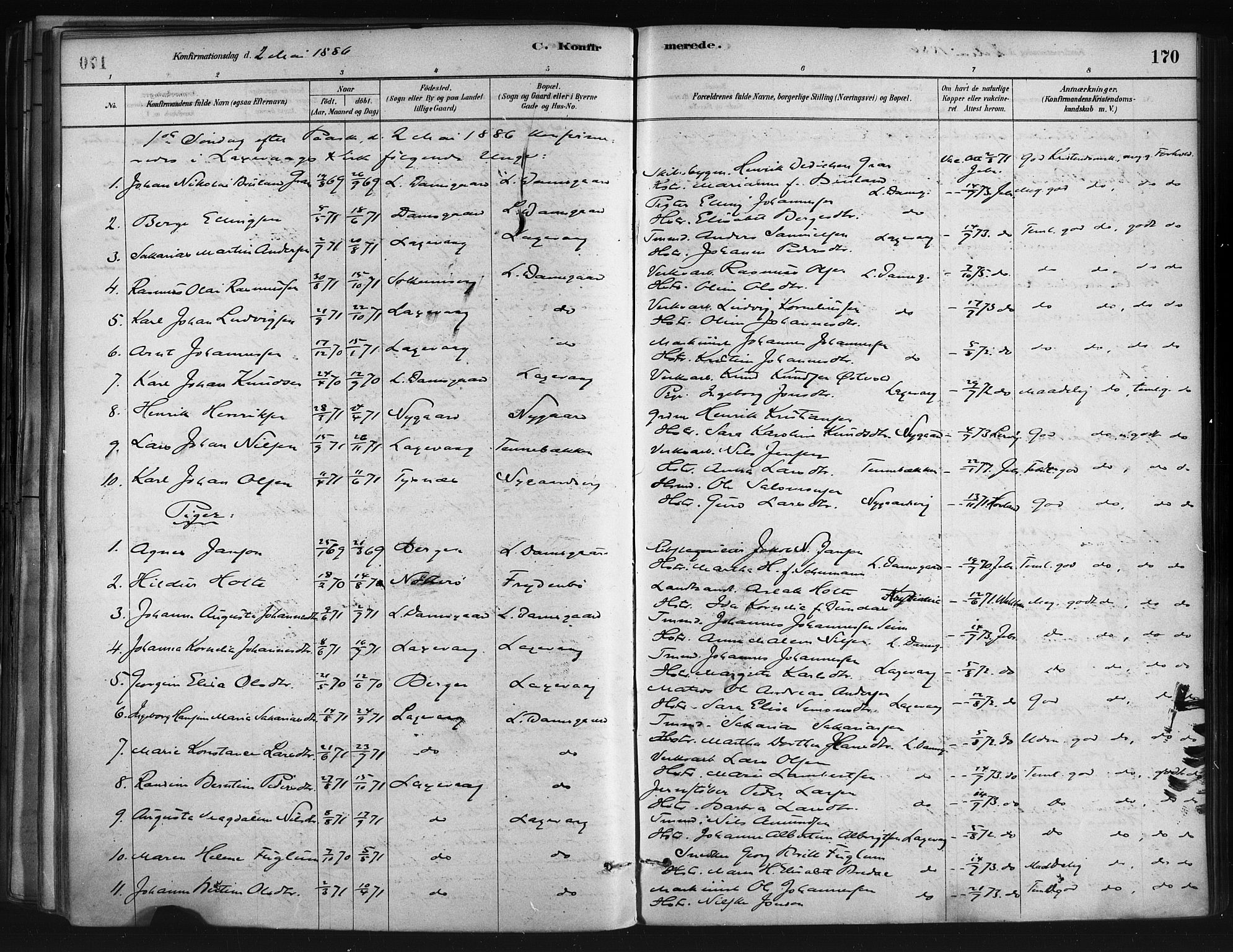 Askøy Sokneprestembete, SAB/A-74101/H/Ha/Haa/Haae/L0002: Parish register (official) no. E 2, 1878-1891, p. 170