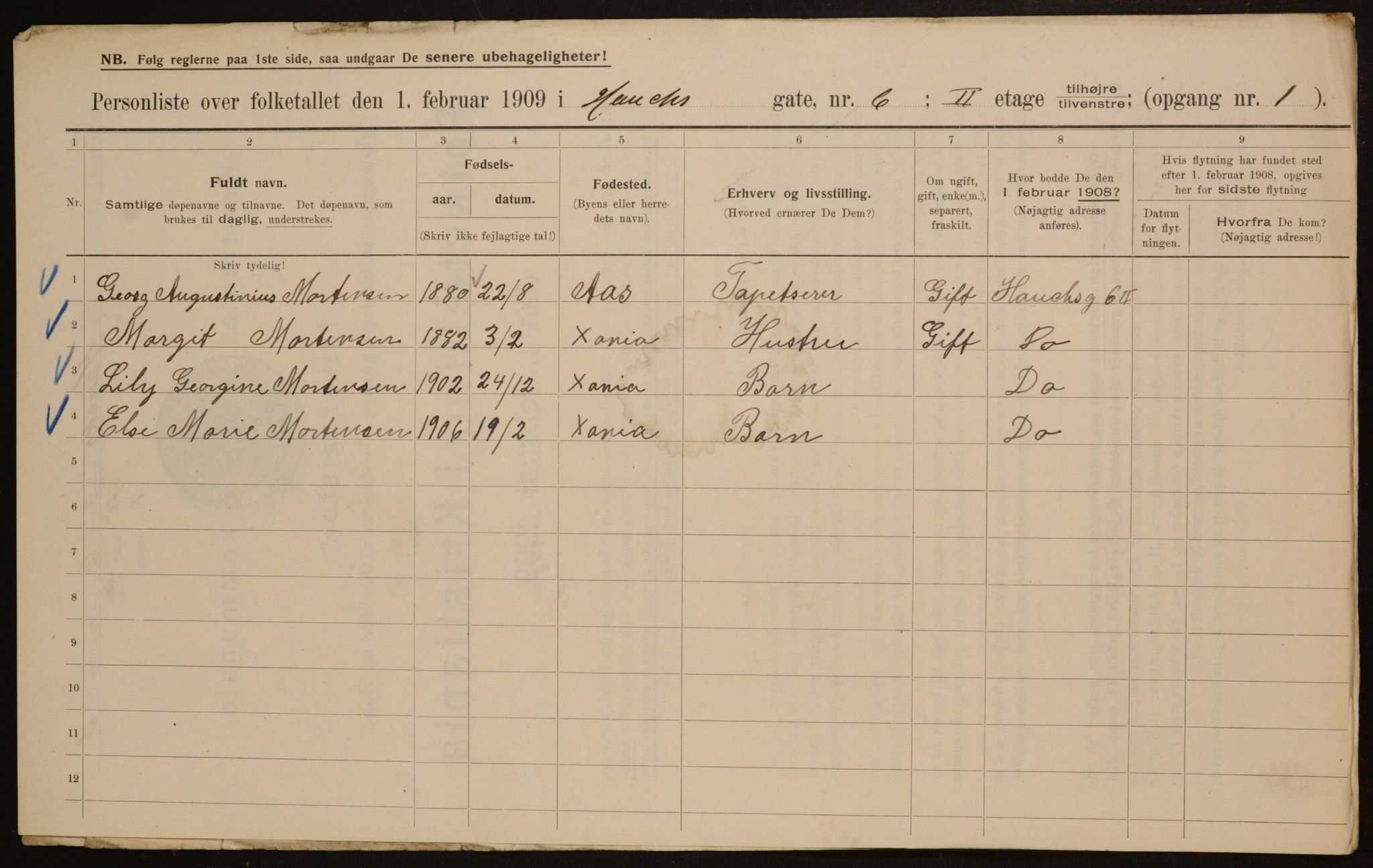 OBA, Municipal Census 1909 for Kristiania, 1909, p. 31887