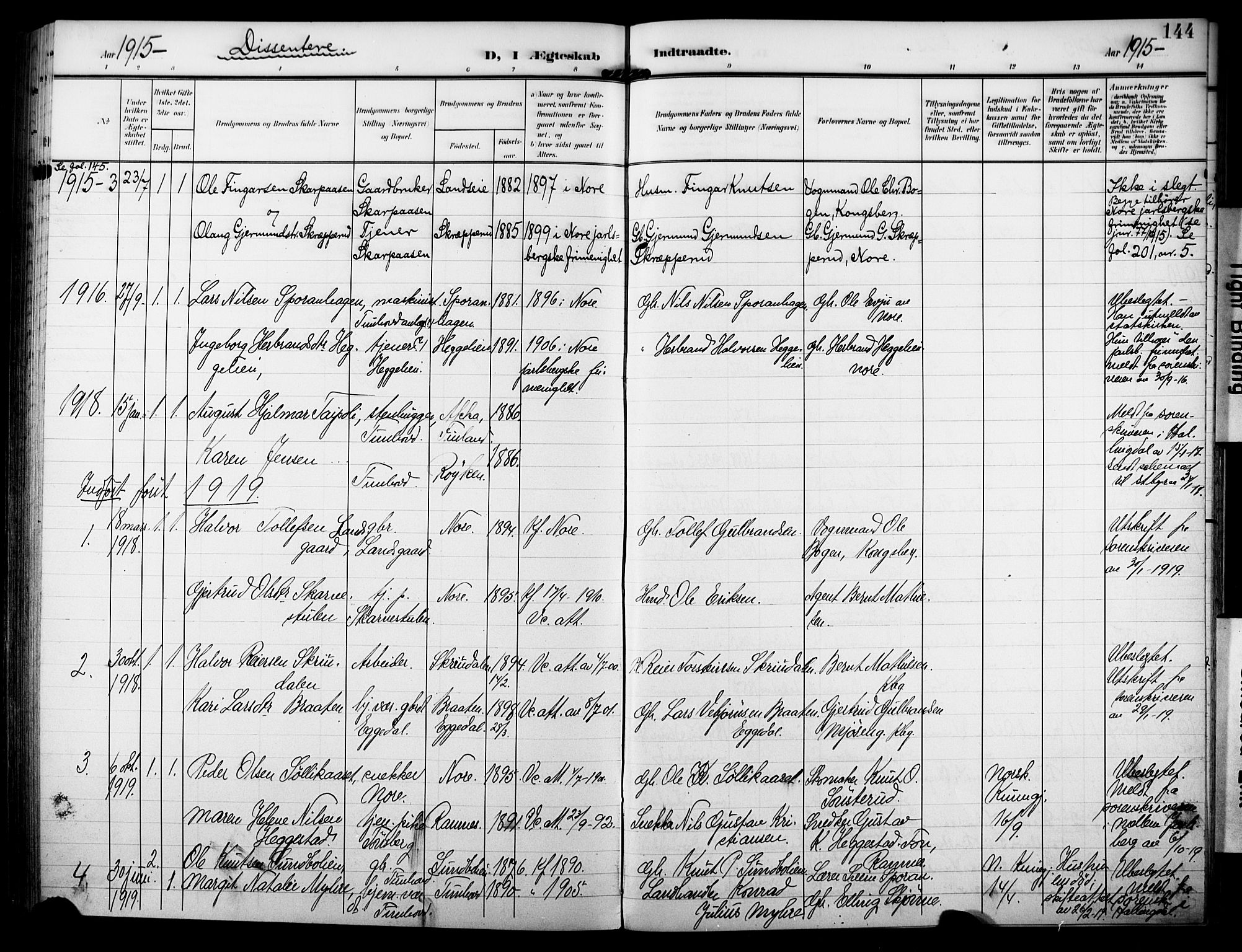Nore kirkebøker, SAKO/A-238/F/Fb/L0003: Parish register (official) no. II 3, 1906-1926, p. 144
