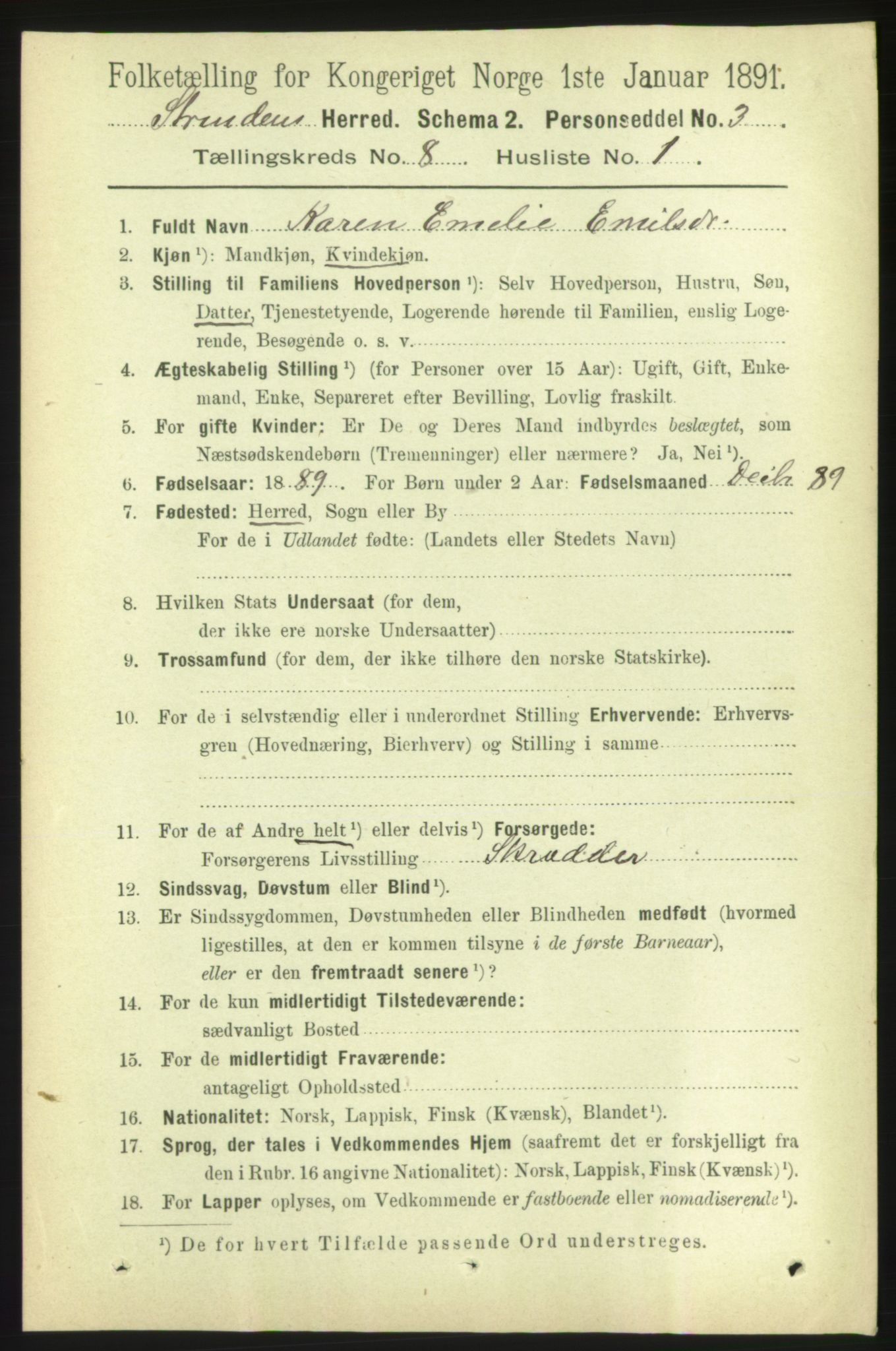 RA, 1891 census for 1660 Strinda, 1891, p. 7082