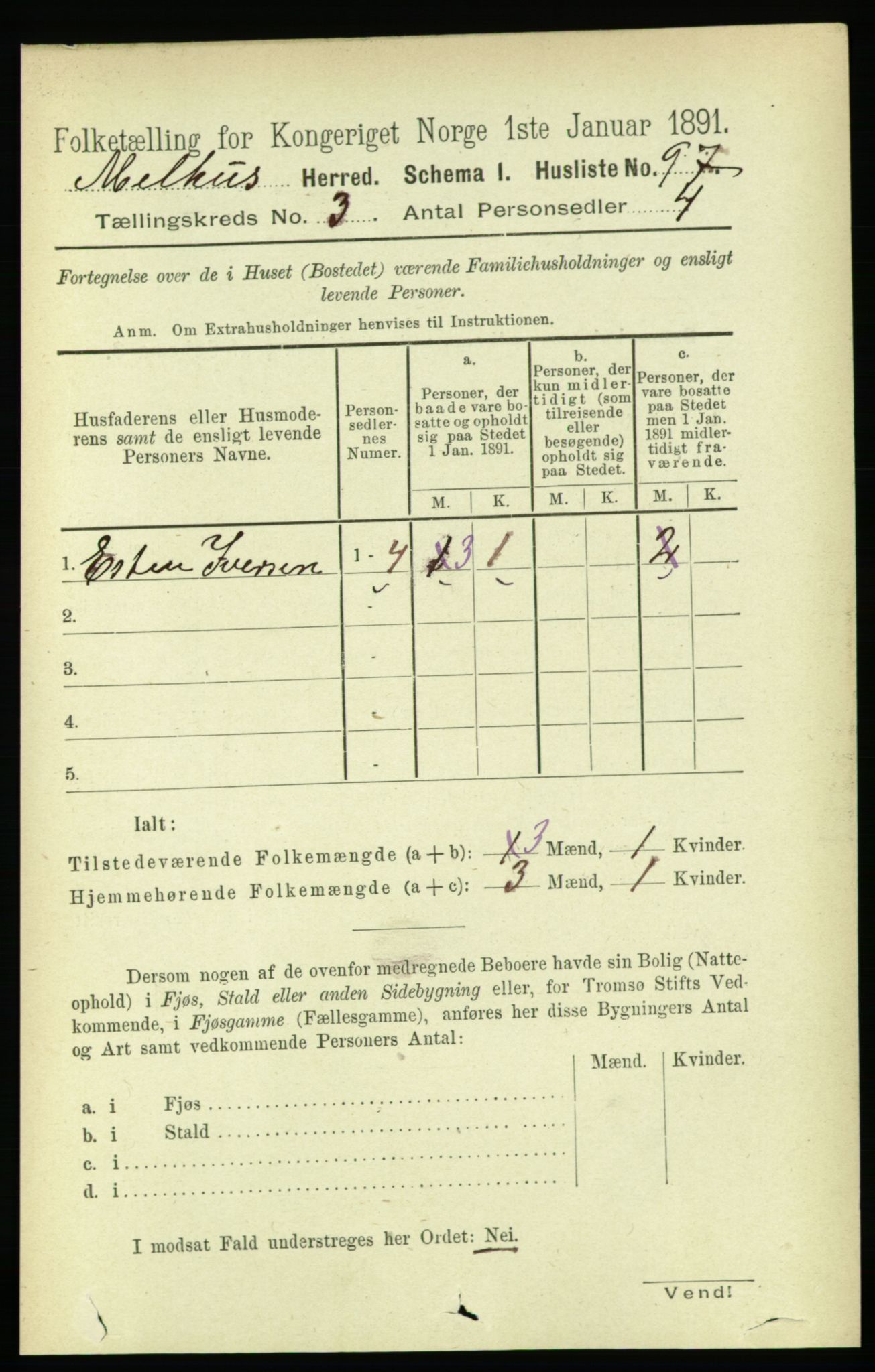 RA, 1891 census for 1653 Melhus, 1891, p. 1373