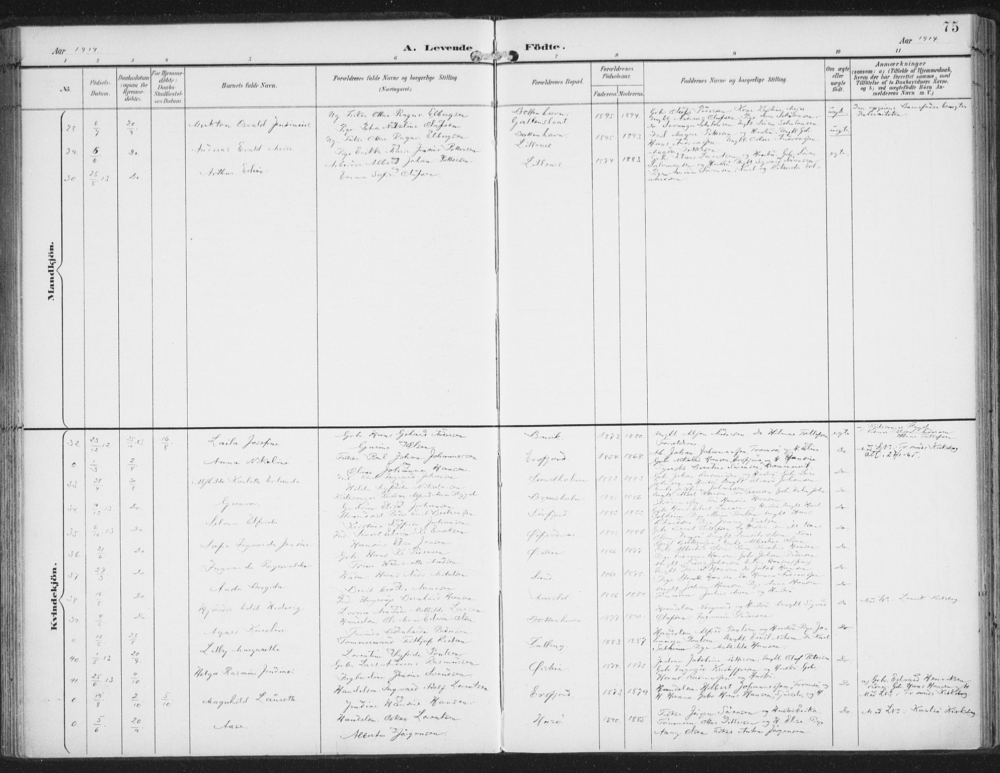 Lenvik sokneprestembete, AV/SATØ-S-1310/H/Ha/Haa/L0015kirke: Parish register (official) no. 15, 1896-1915, p. 75