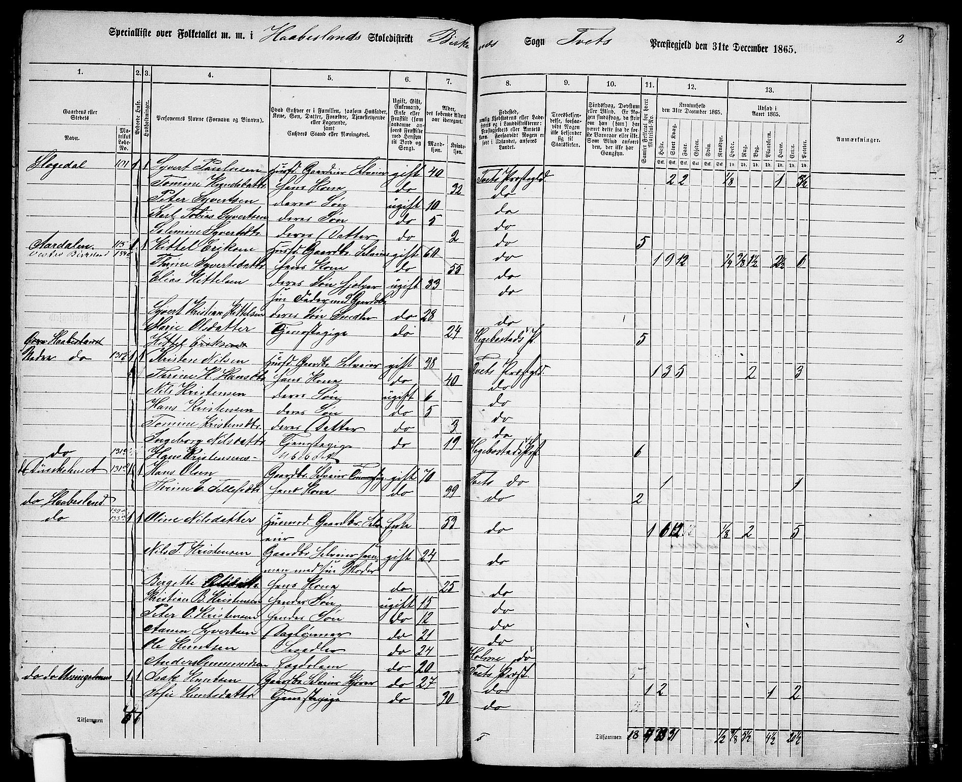 RA, 1865 census for Tveit, 1865, p. 137