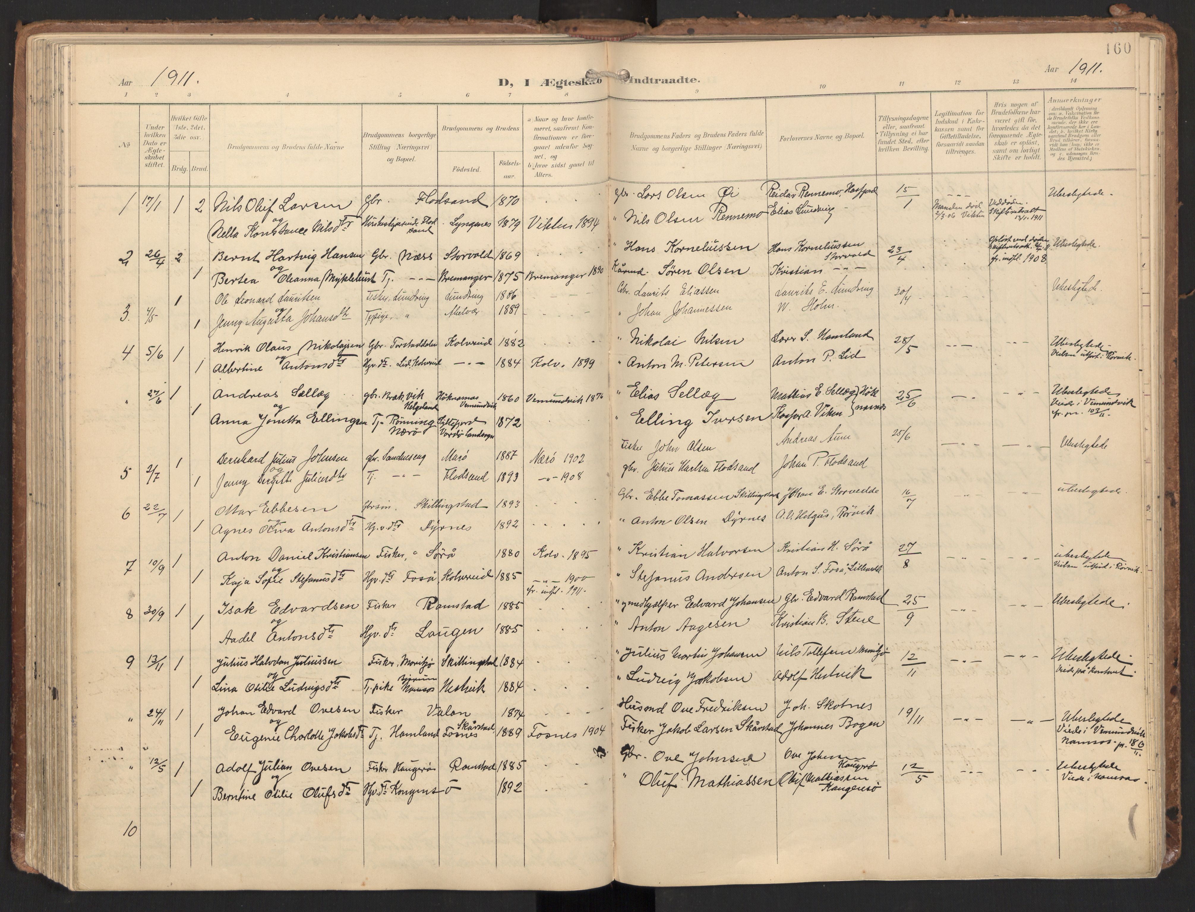 Ministerialprotokoller, klokkerbøker og fødselsregistre - Nord-Trøndelag, AV/SAT-A-1458/784/L0677: Parish register (official) no. 784A12, 1900-1920, p. 160