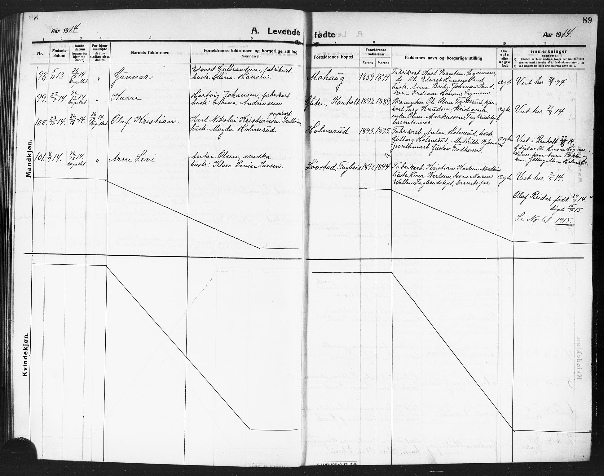 Eidsvoll prestekontor Kirkebøker, AV/SAO-A-10888/G/Ga/L0008: Parish register (copy) no. I 8, 1909-1918, p. 89