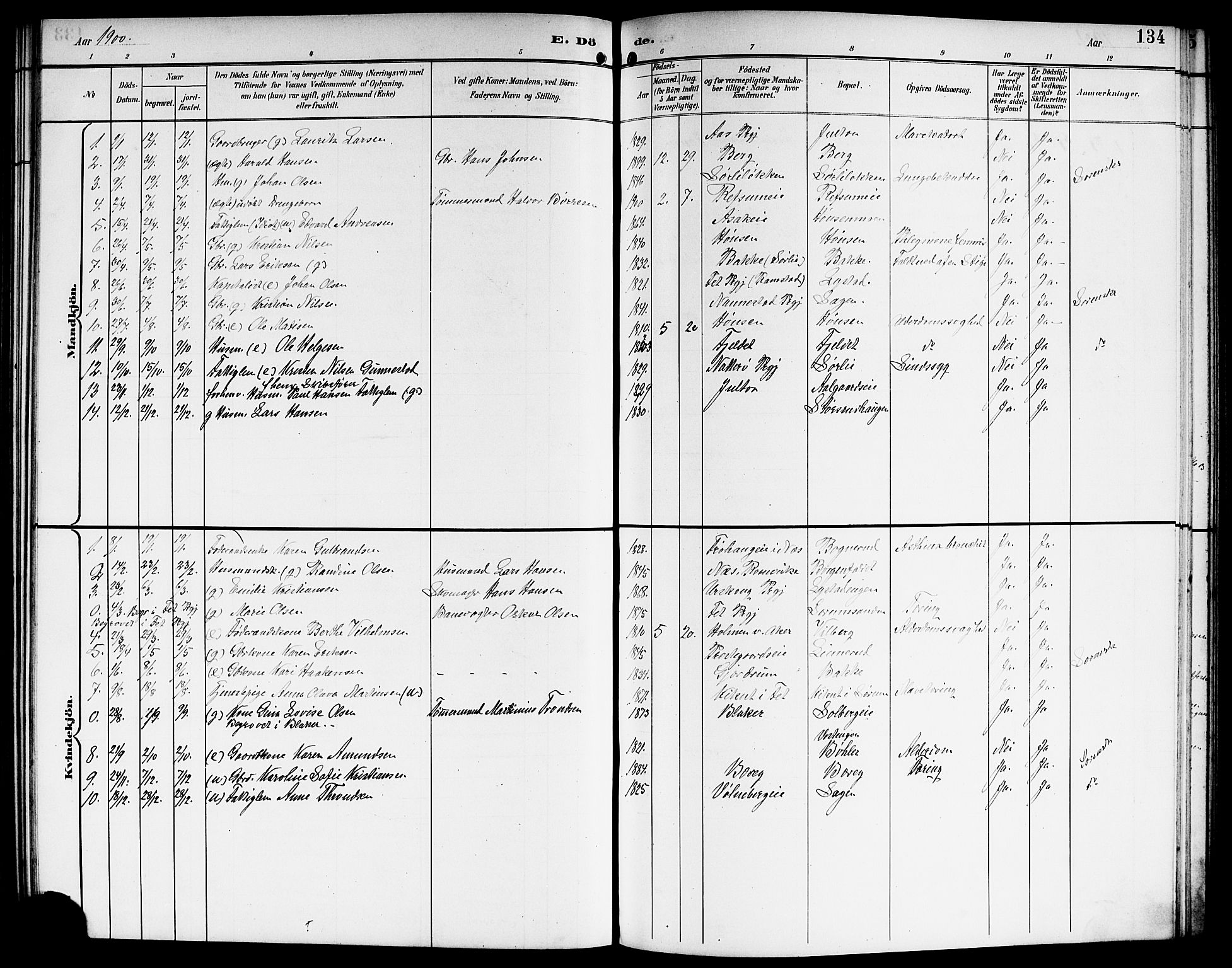 Sørum prestekontor Kirkebøker, AV/SAO-A-10303/G/Ga/L0006: Parish register (copy) no. I 6, 1894-1906, p. 134