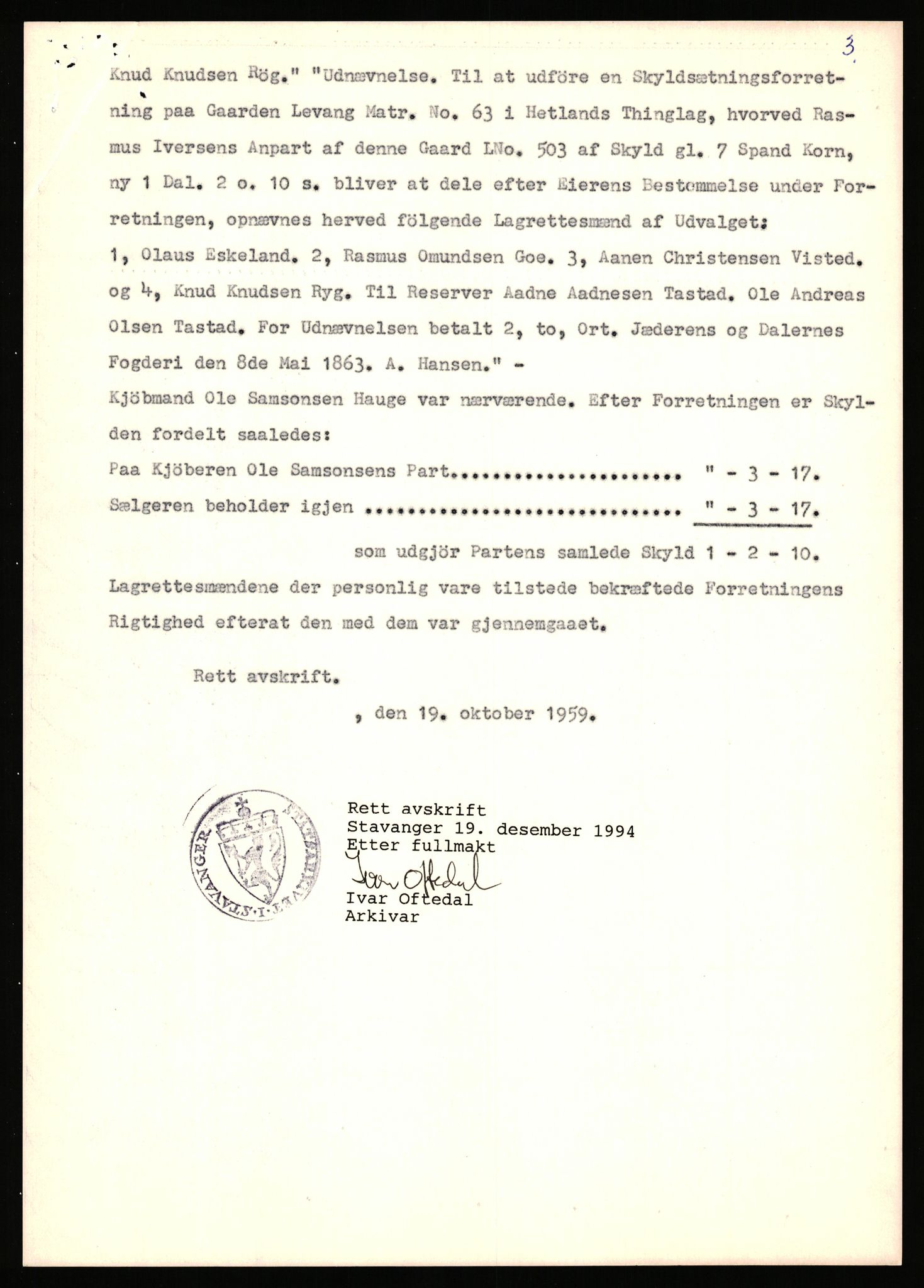 Statsarkivet i Stavanger, AV/SAST-A-101971/03/Y/Yj/L0053: Avskrifter sortert etter gårdsnavn: Leigvam - Liland, 1750-1930, p. 23