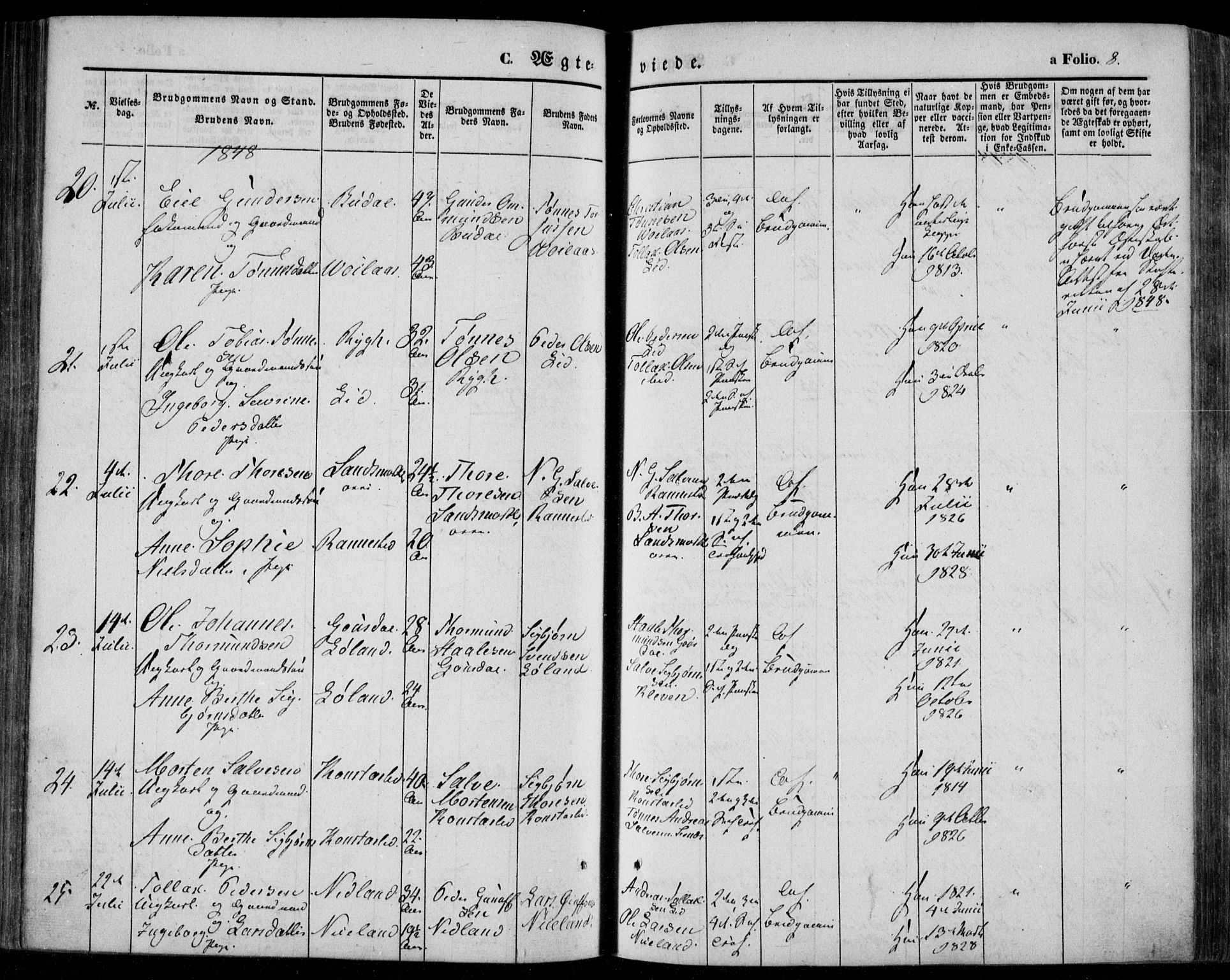 Bakke sokneprestkontor, AV/SAK-1111-0002/F/Fa/Faa/L0005: Parish register (official) no. A 5, 1847-1855, p. 8