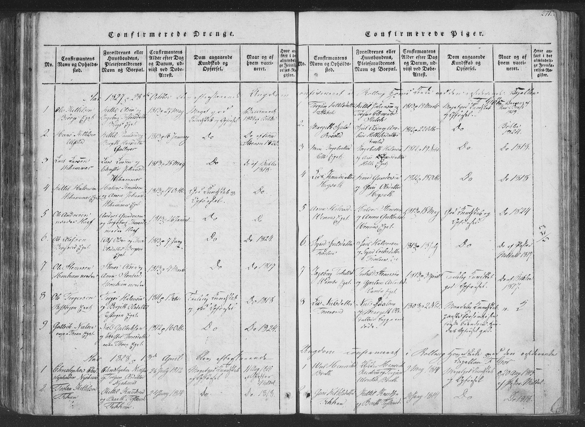 Rollag kirkebøker, SAKO/A-240/F/Fa/L0006: Parish register (official) no. I 6, 1814-1828, p. 271